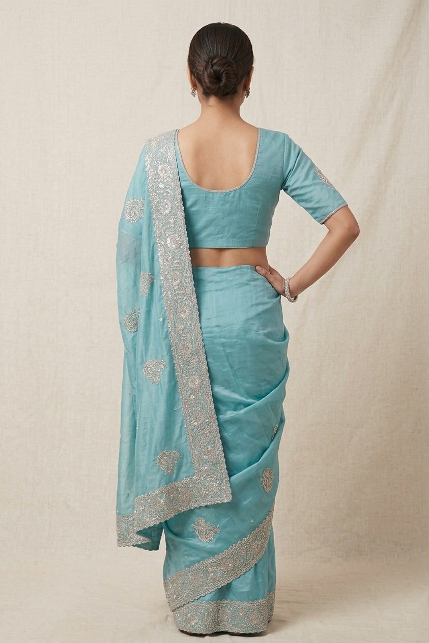 Sea Blue Zardozi Saree