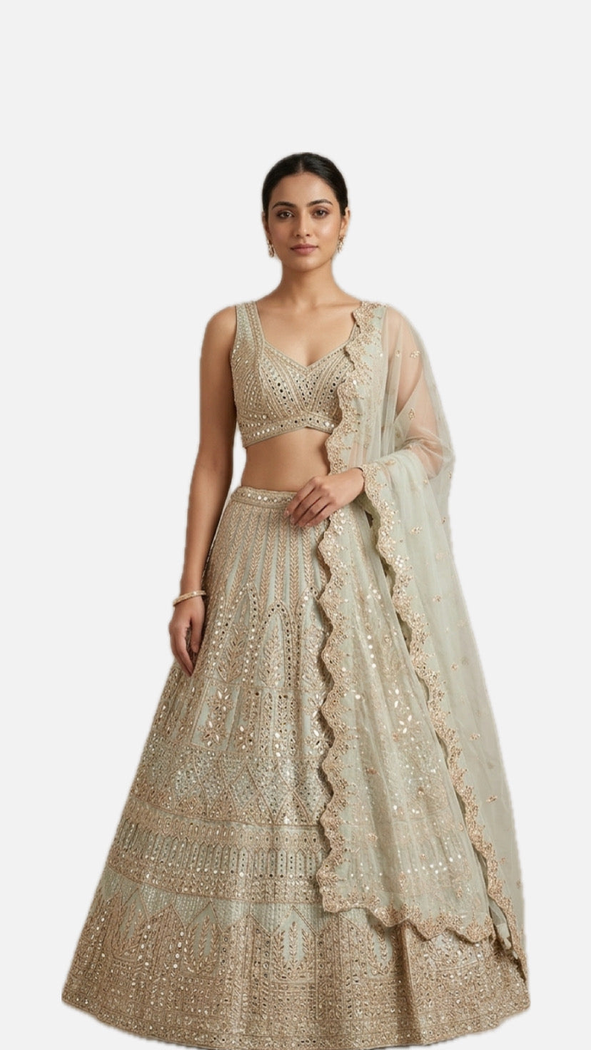 Pista Embroidered Bridal Lehenga Choli – Style 49
