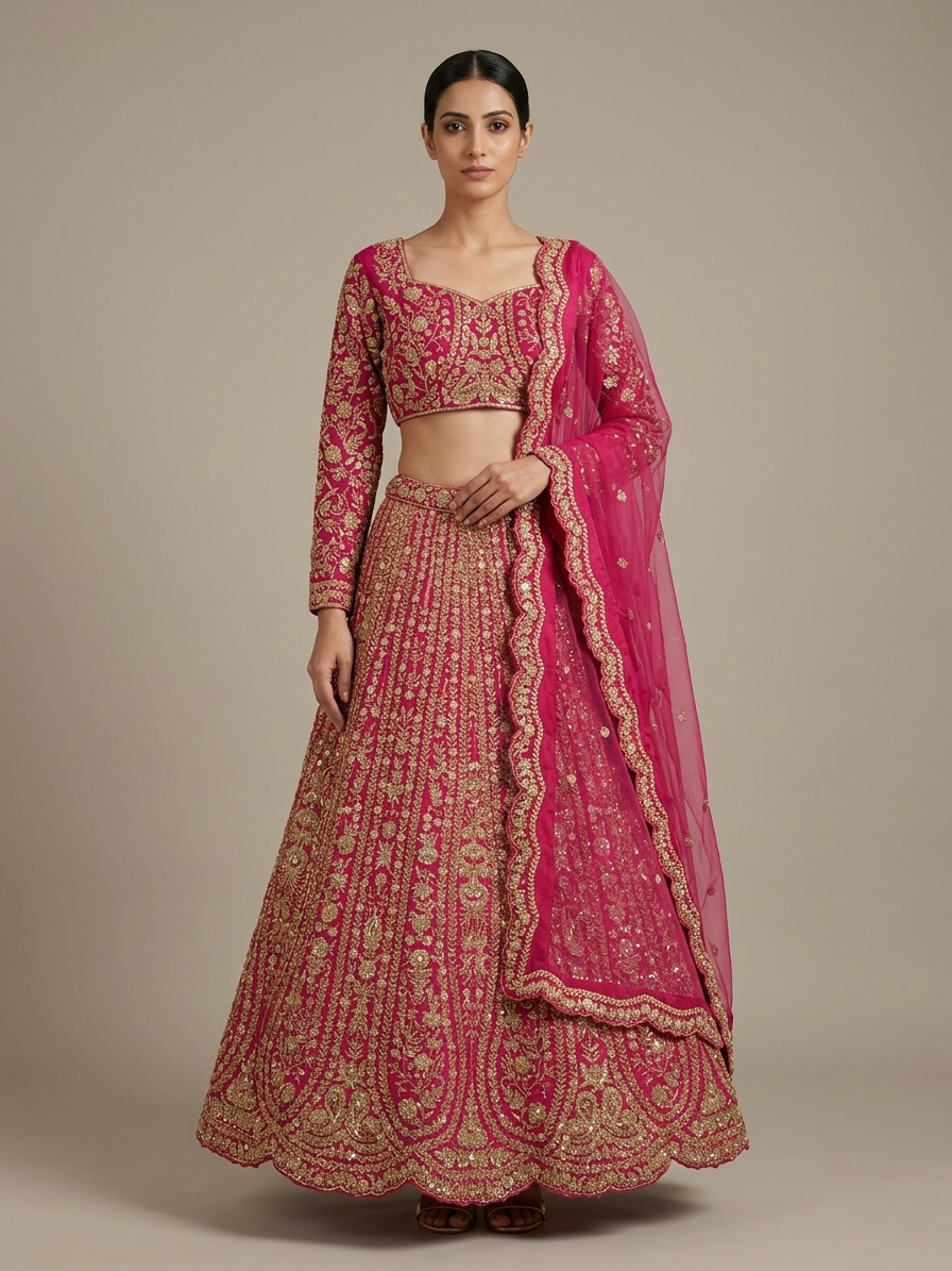 Pink Zardozi Bridal Lehenga Choli