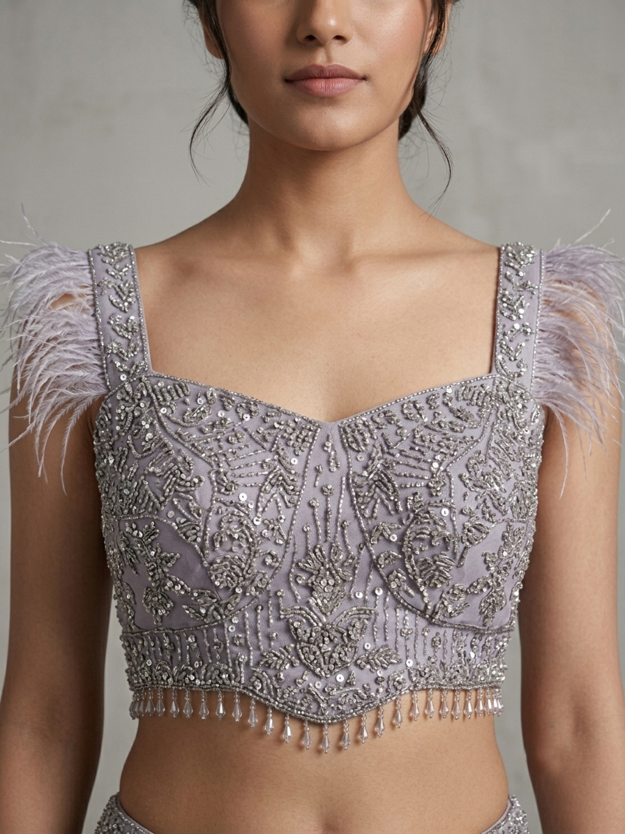 Lavender Grey Embroidered Bridal Lehenga Choli