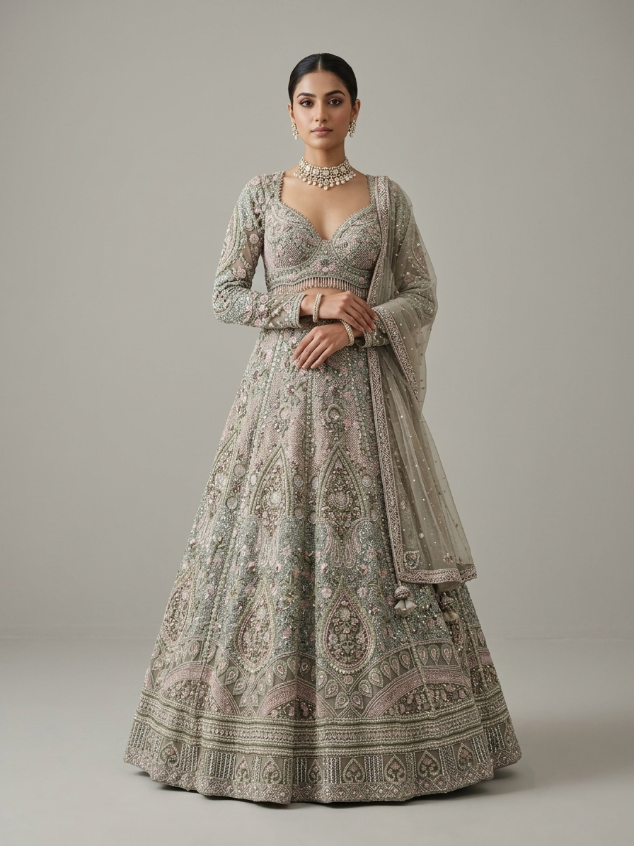 Pista Embroidered Bridal Lehenga Choli – Style 51