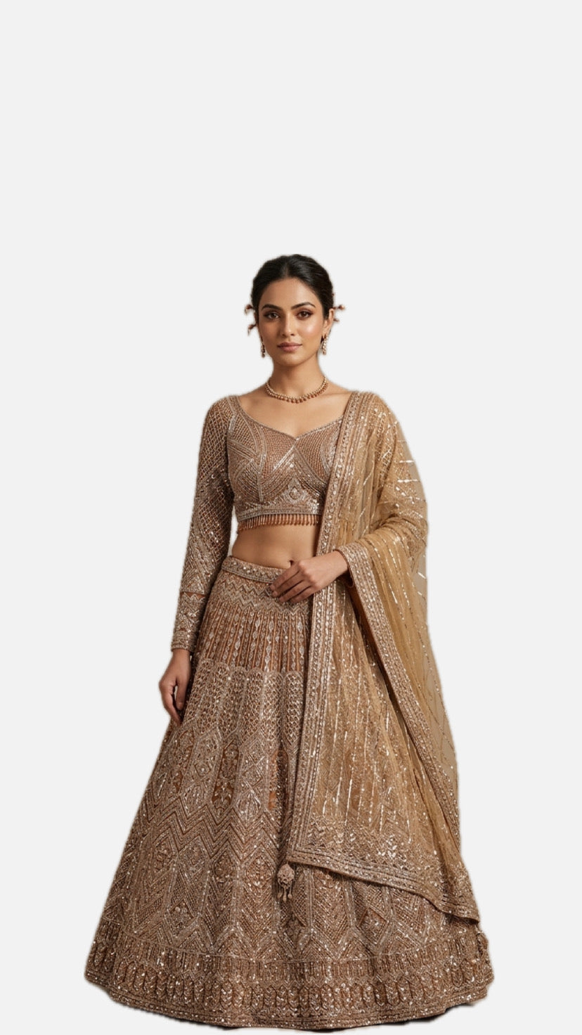 Copper Zardozi Bridal Lehenga Choli