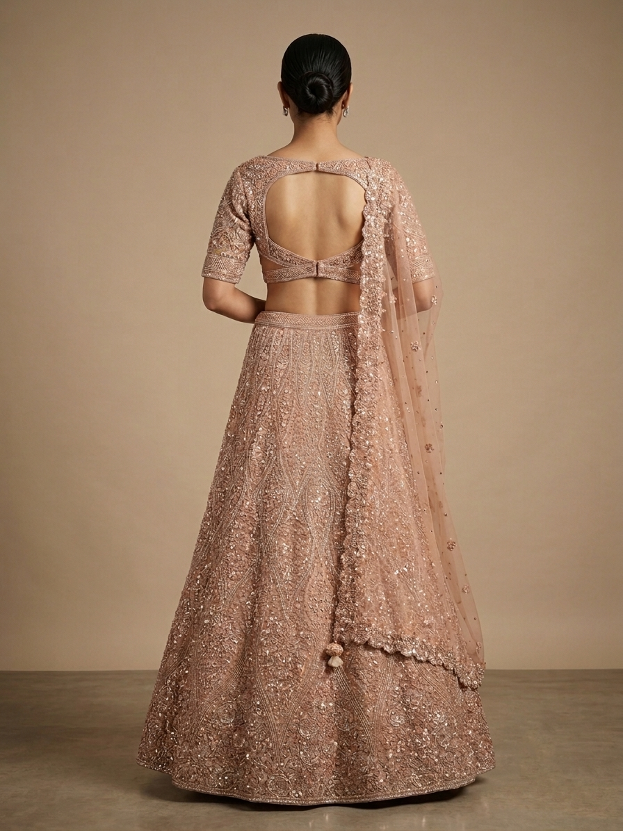 Camel Embroidered Bridal Lehenga Choli