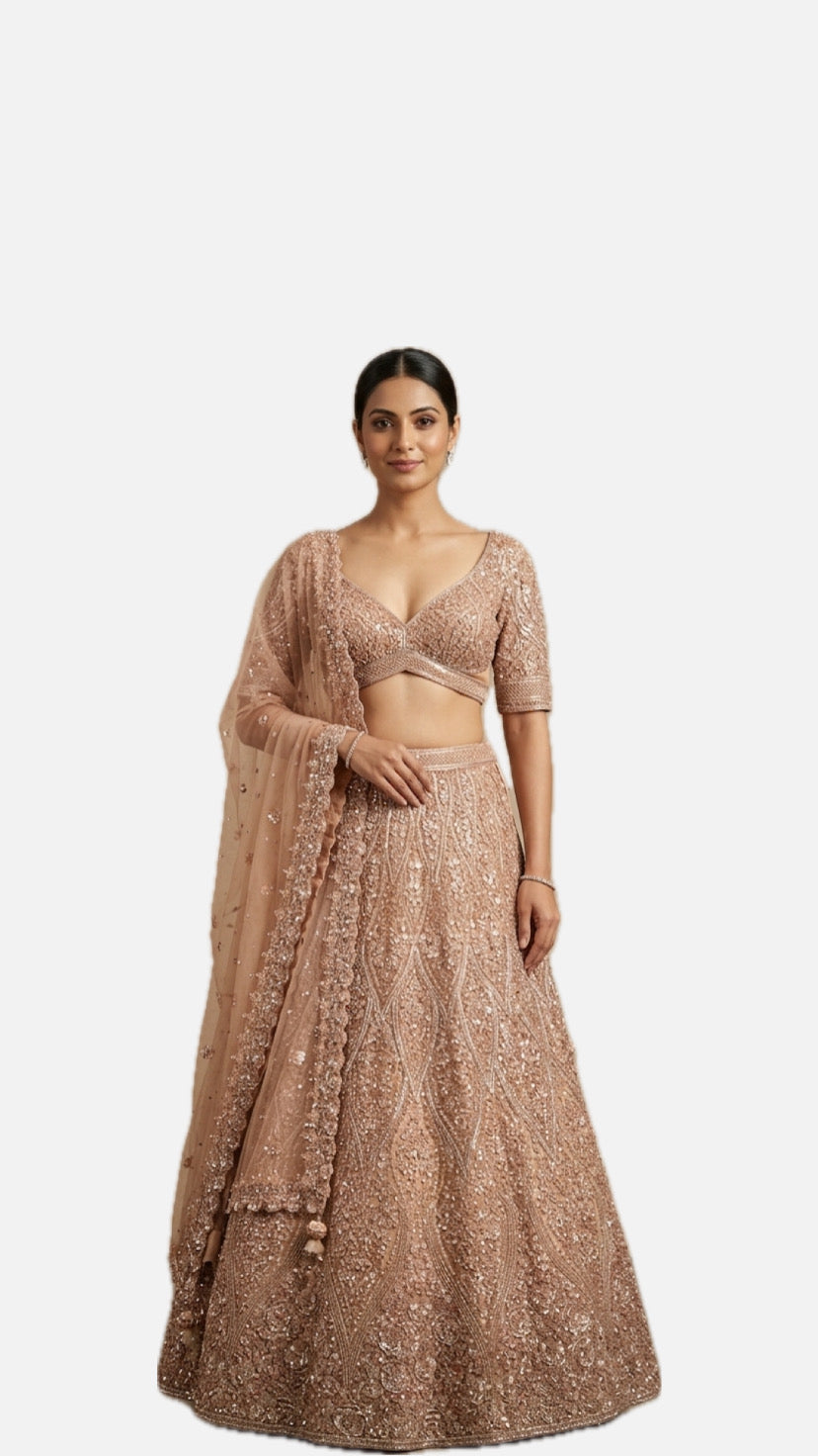 Camel Embroidered Bridal Lehenga Choli