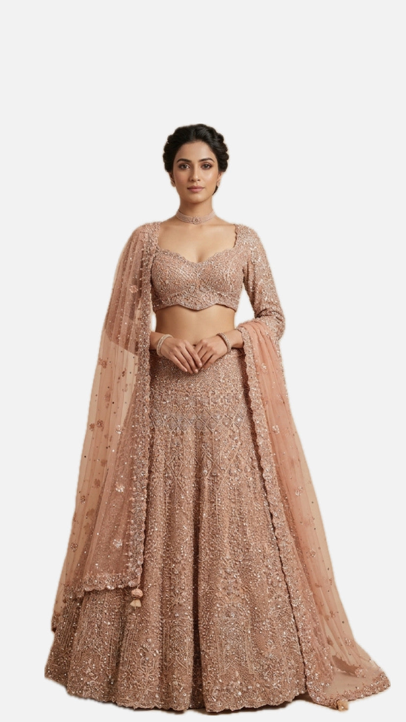 Peach Embroidered Bridal Lehenga Choli – Style 55
