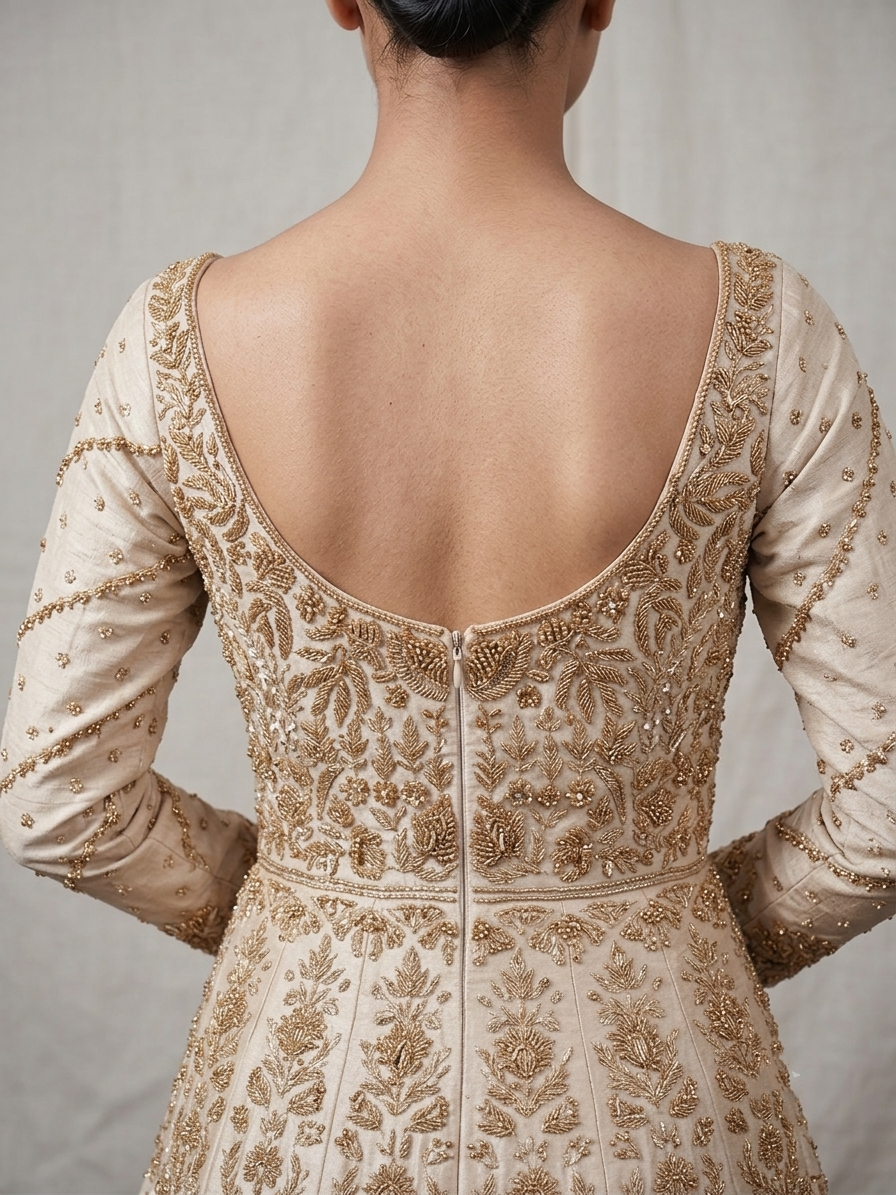 White Zardozi Anarkali Gown