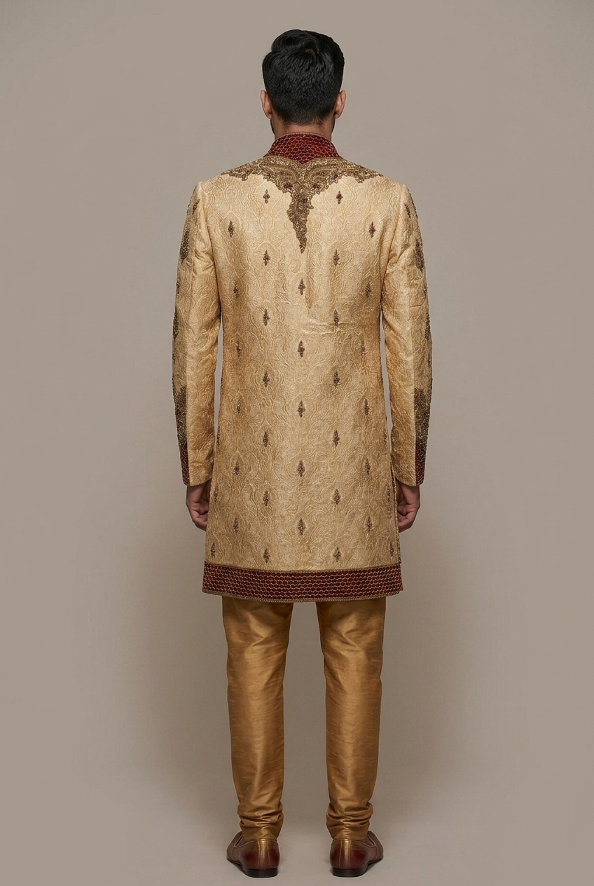 Beige Embroidered Sherwani