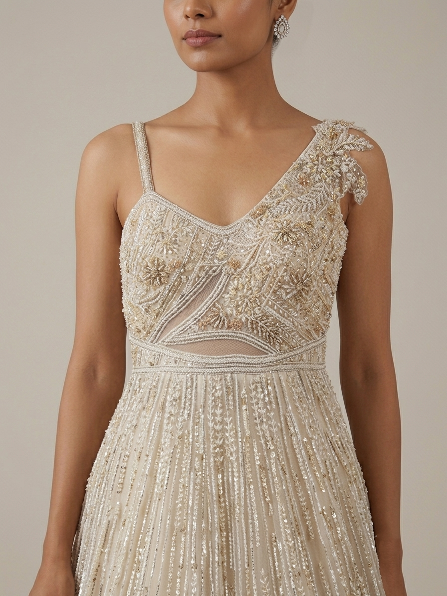Off White Sequin Bridal Gown