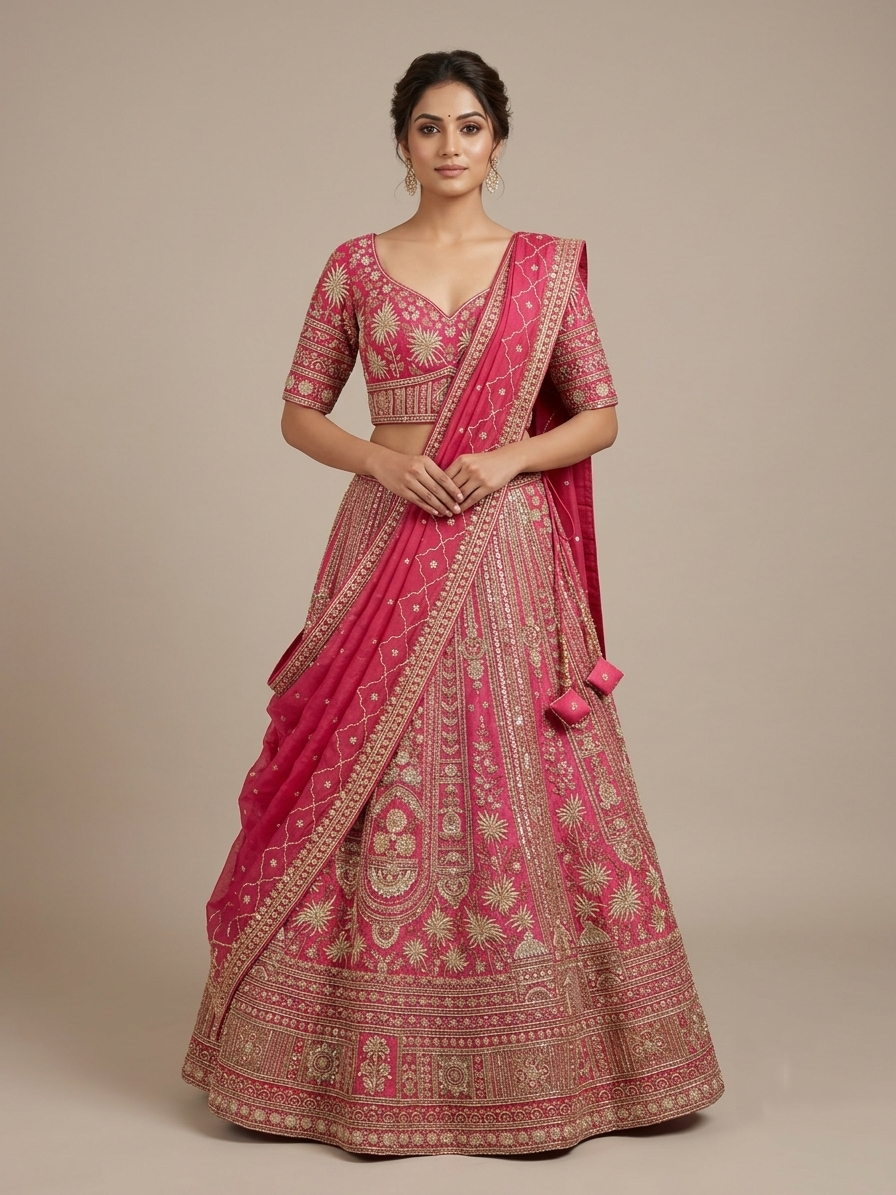 Pink Embroidered Bridal Lehenga Choli – Style 5