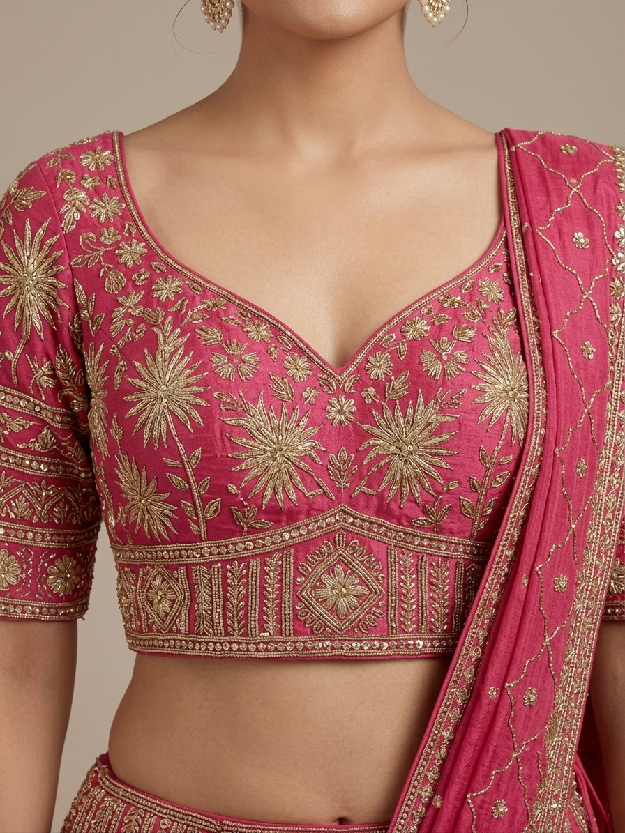 Pink Embroidered Bridal Lehenga Choli – Style 5