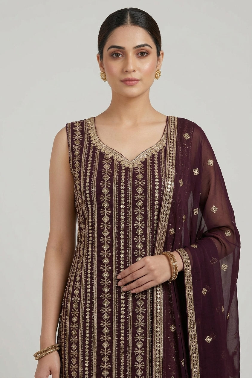 Purple Embroidered Salwar Suit Set