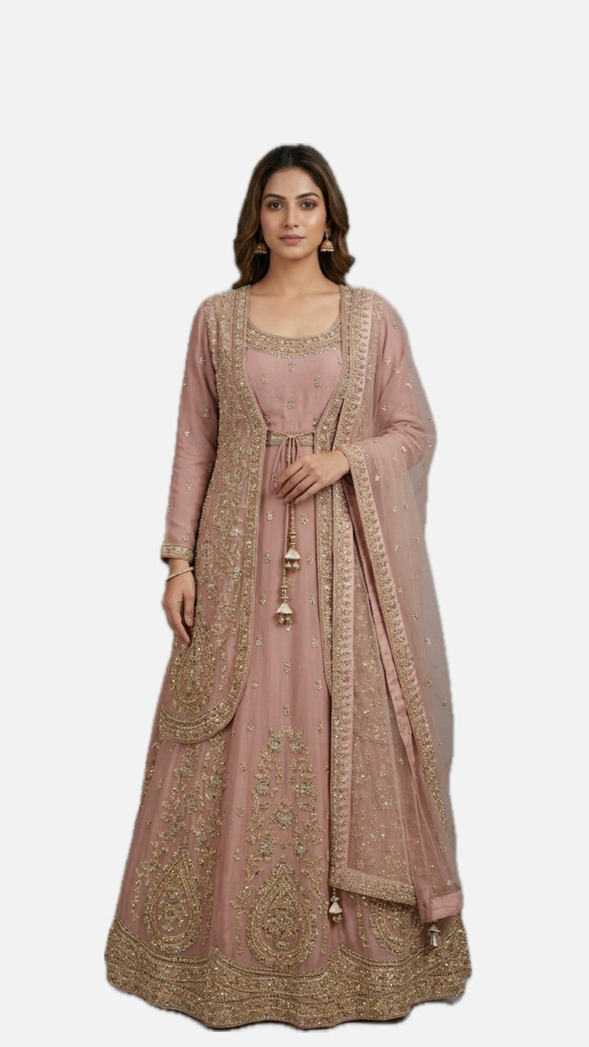 Pink Embroidered Bridal Gown