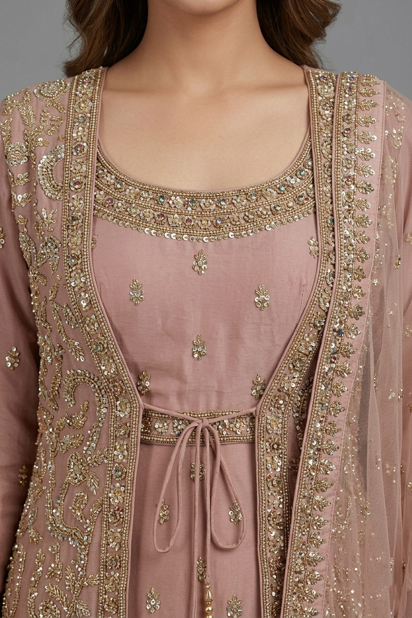 Pink Embroidered Bridal Gown