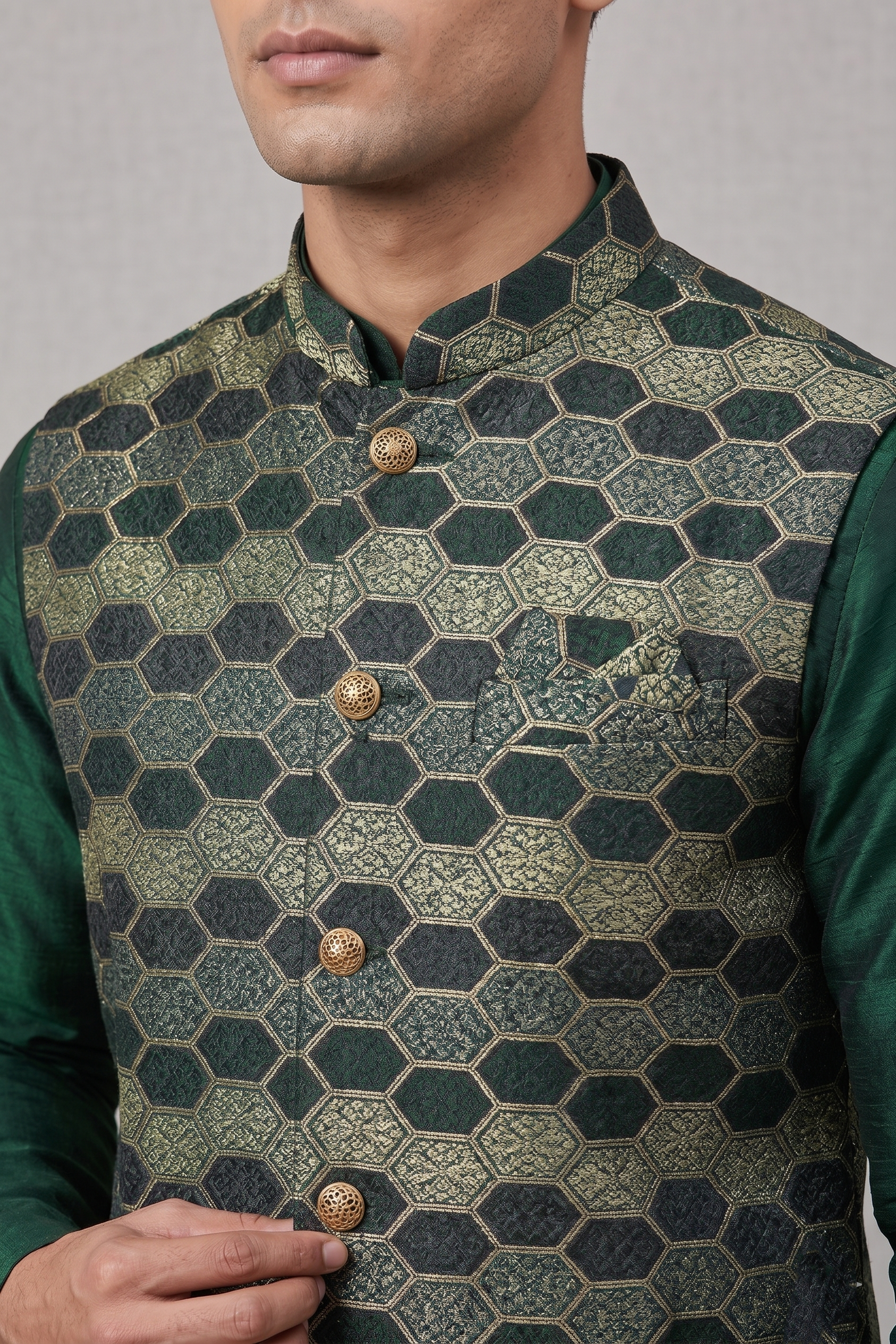 Green Nehru Jacket / Waistcoat
