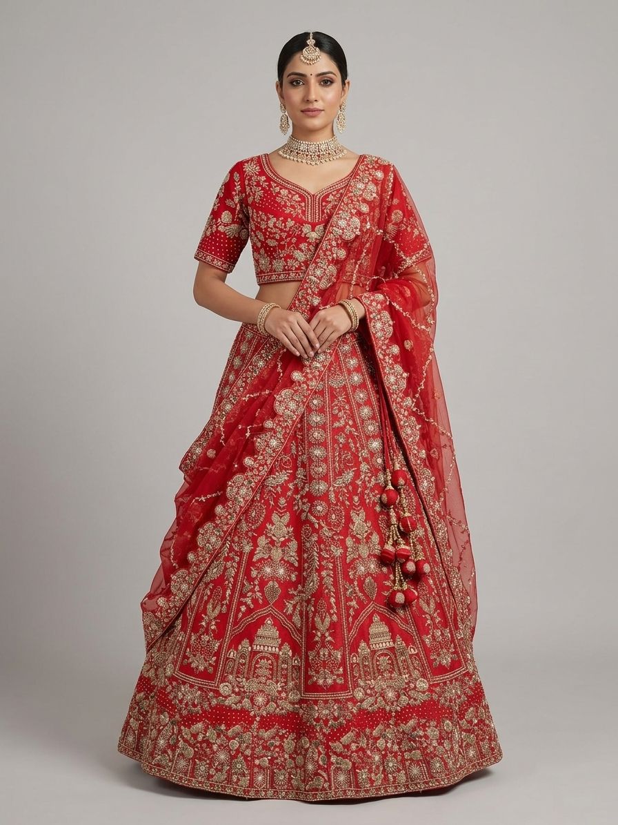 Red Zardozi Bridal Lehenga Choli – Style 8