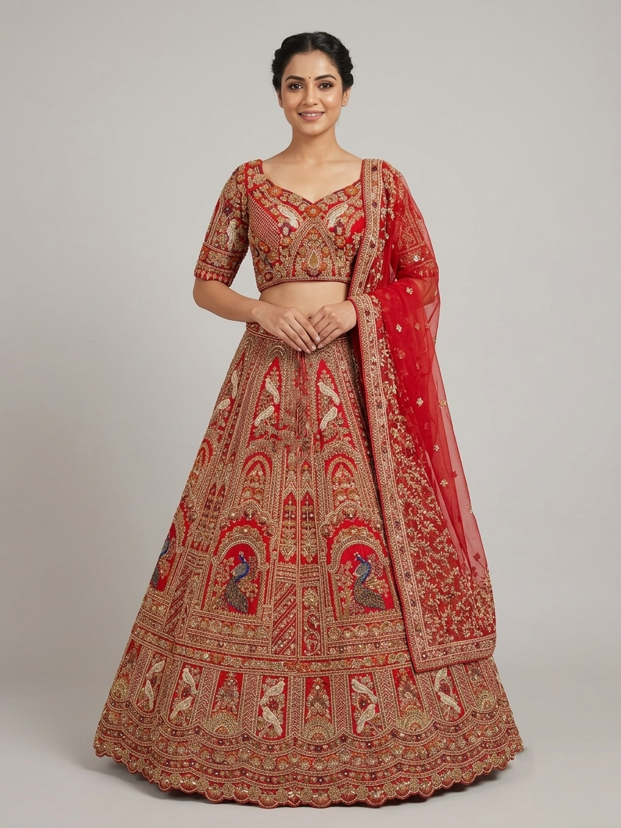 Red Zardozi Bridal Lehenga Choli – Style 9