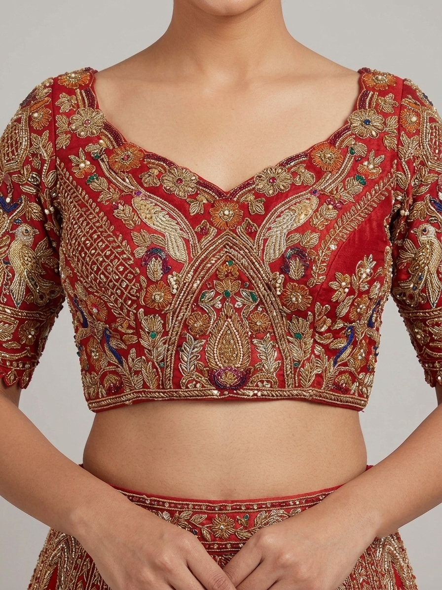 Red Zardozi Bridal Lehenga Choli – Style 9