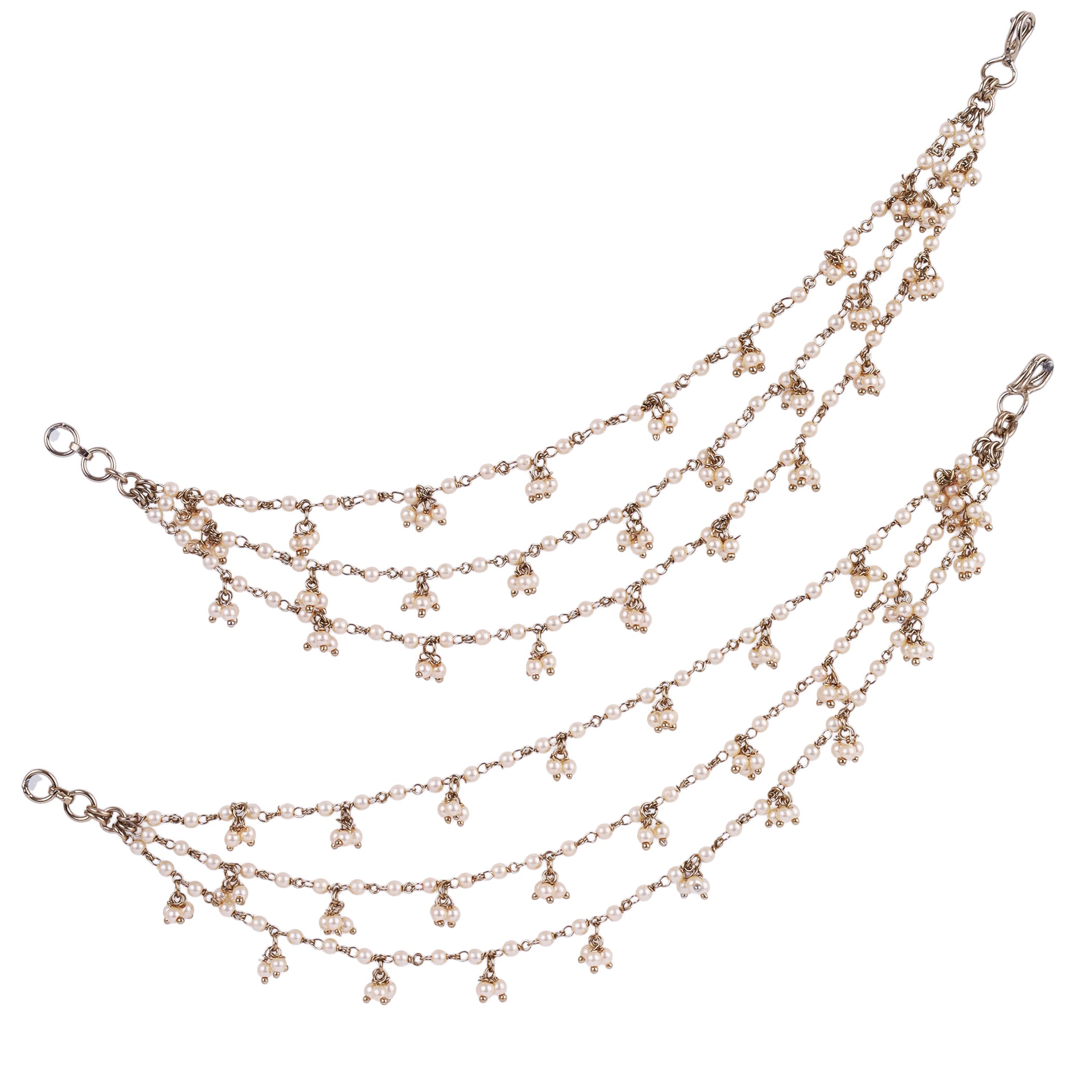 Pearl 3 String Gold Plated Ear Chain / Kaanchain - Gold Ear Chain / Kaanchain by Yashwanti London