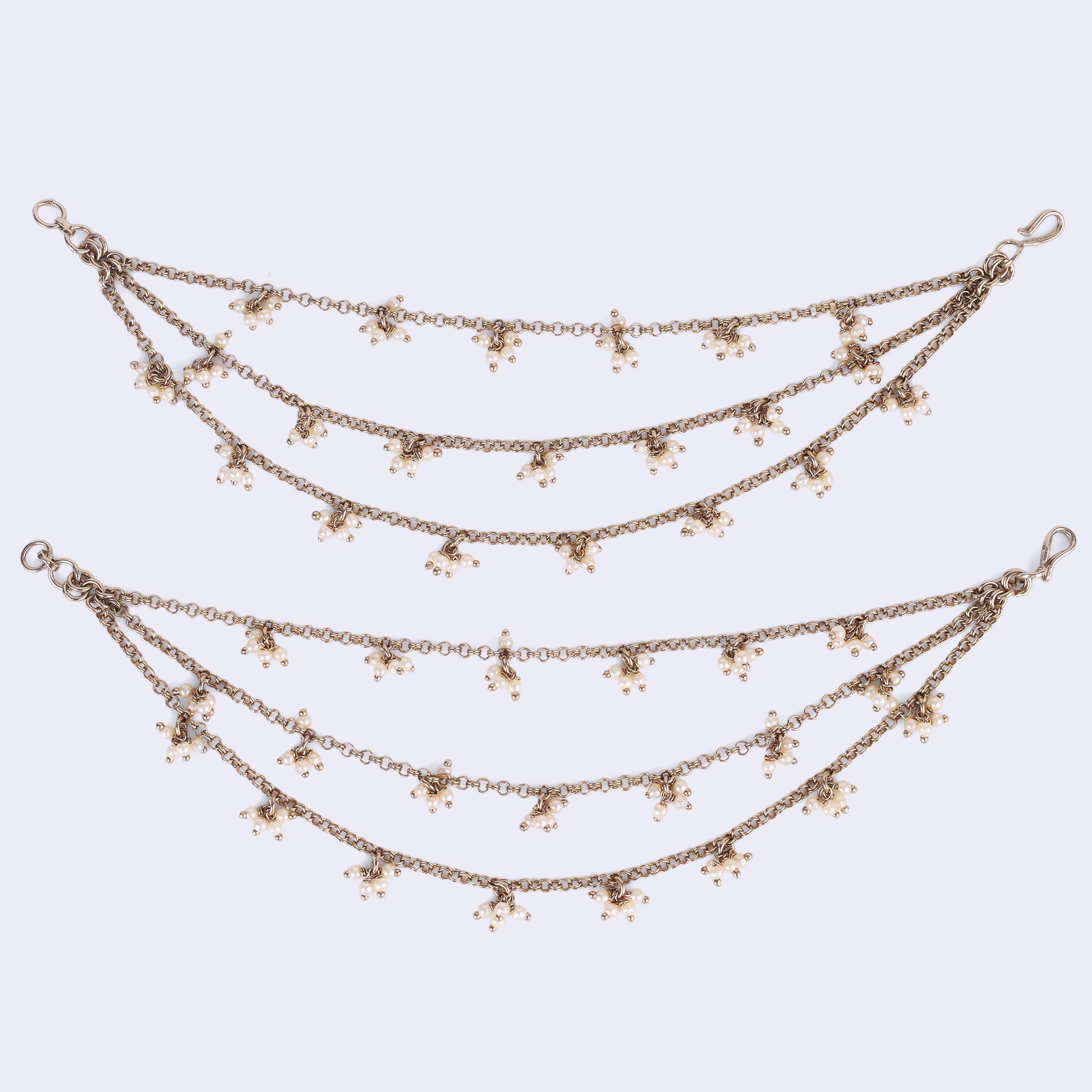 3 String Long Chain Pearl Gold Plated Ear Chain / Kaanchain - Gold Ear Chain / Kaanchain by Yashwanti London