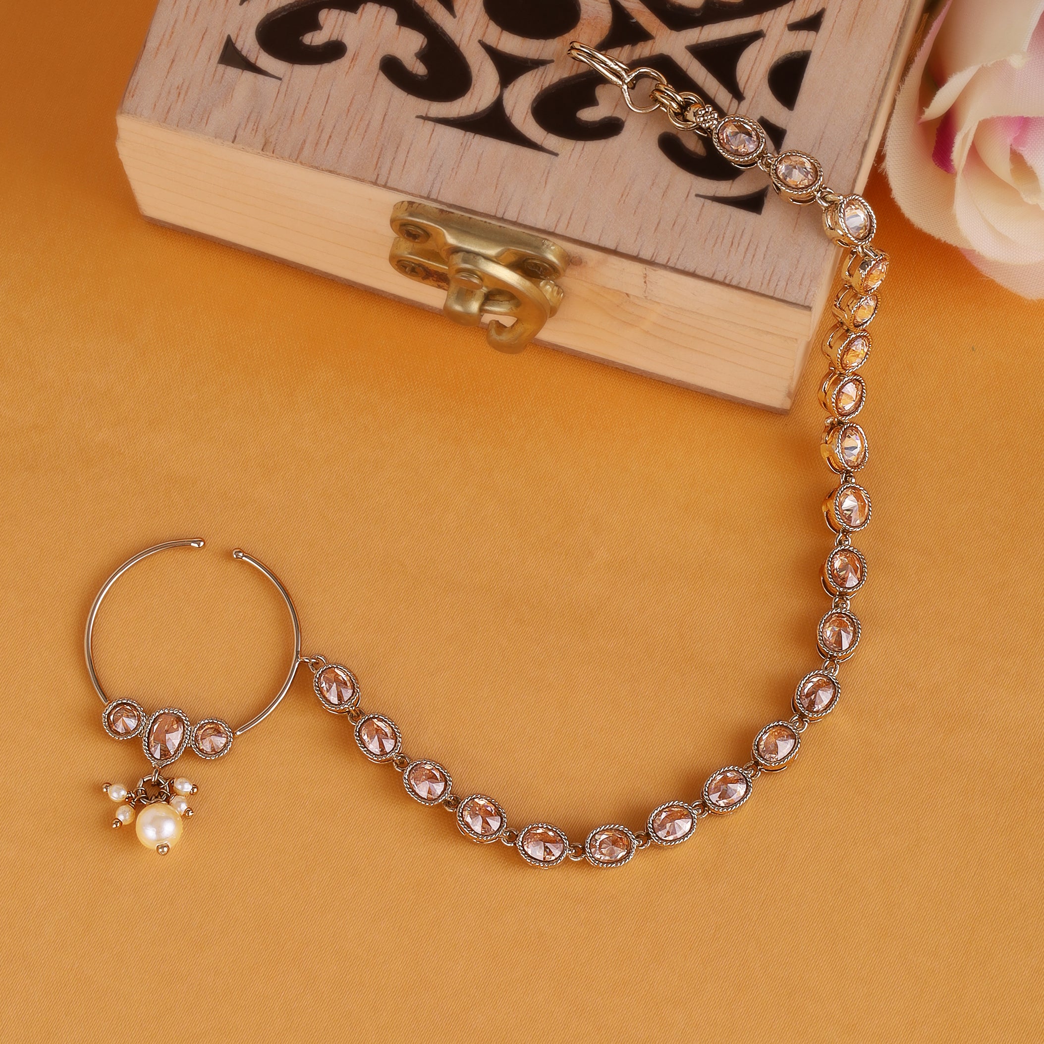 Round Shape Crystal Uncut Kundan Gold Plated Nath / Nose Ring - Brown Nath / Nose Ring by Yashwanti London