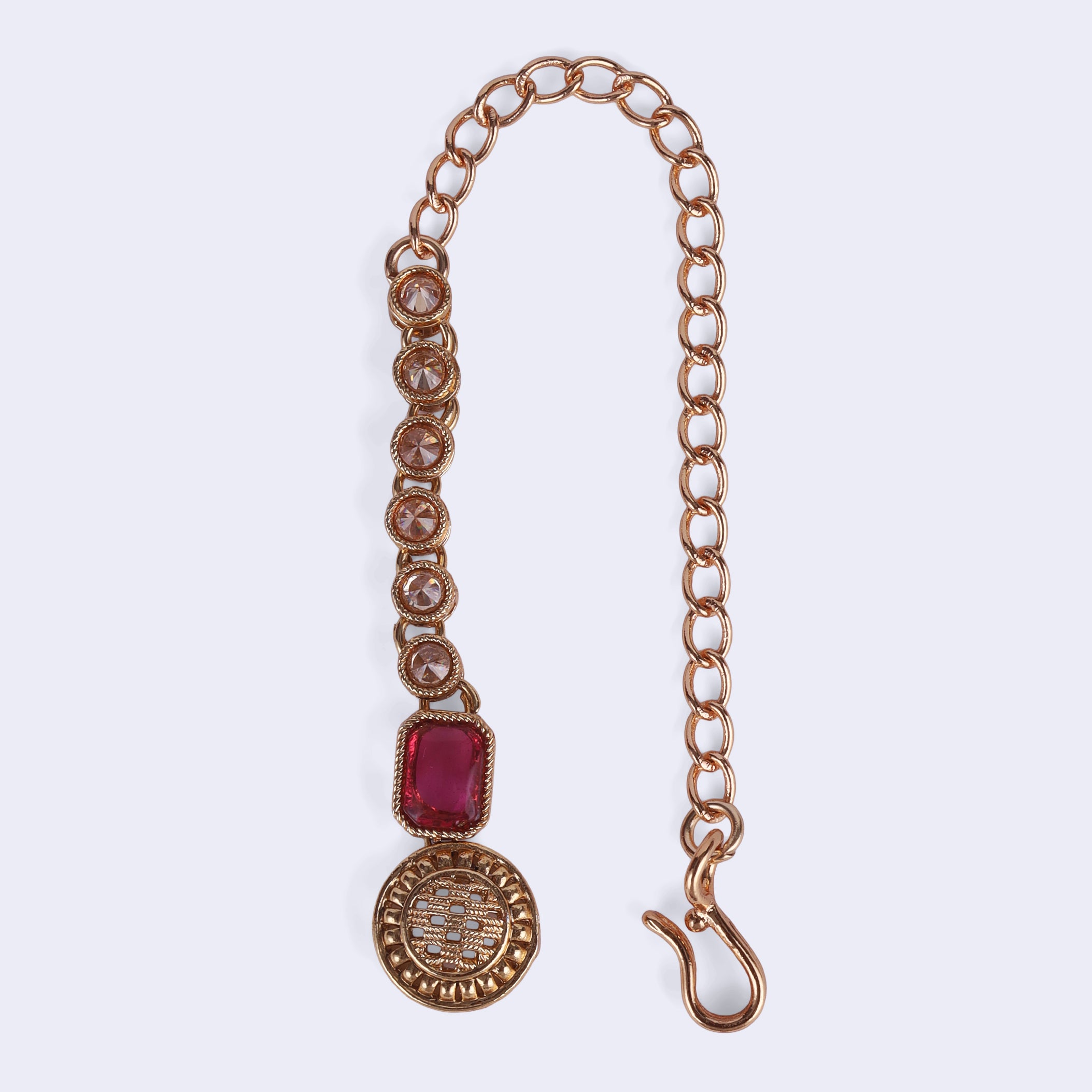 Round Shape Uncut Kundan Gold Plated Maang Tikka - Gold Maang Tikka by Yashwanti London