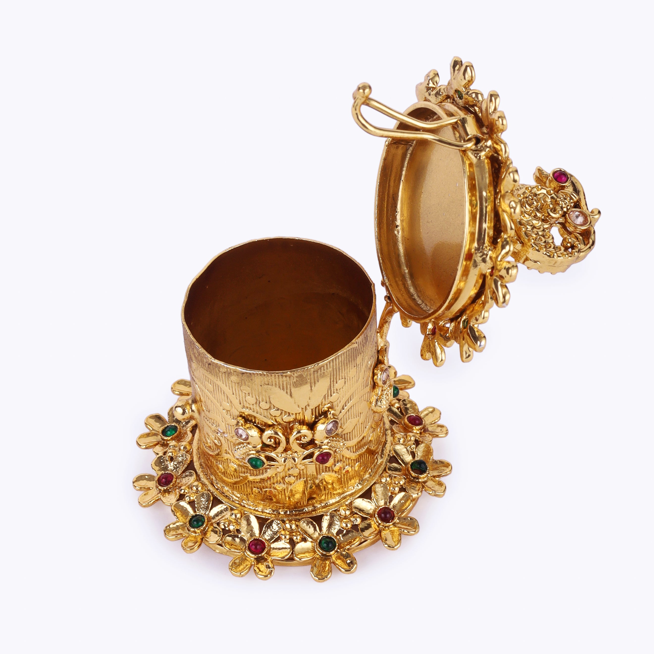 Peacock and Flower Design Beads Gold Plated Sindoor Dani - Gold Sindoor Dani by Yashwanti London