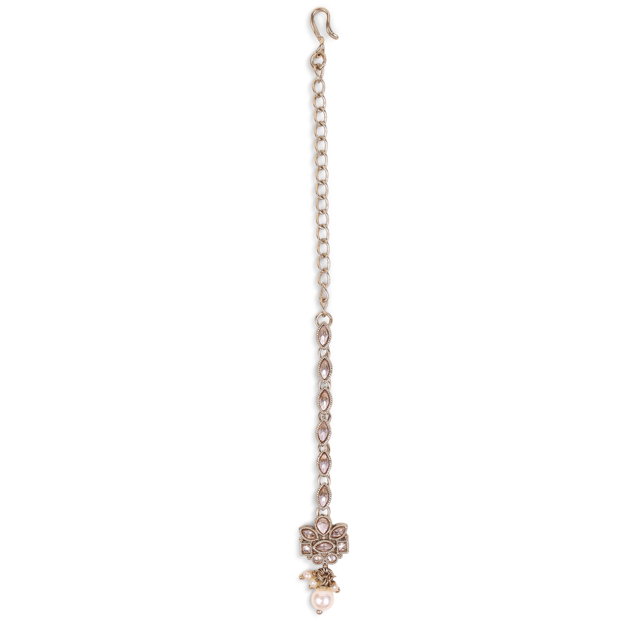 Flower Shape and Pearl Uncut Kundan Silver Gold Plated Maang Tikka - White Maang Tikka by Yashwanti London