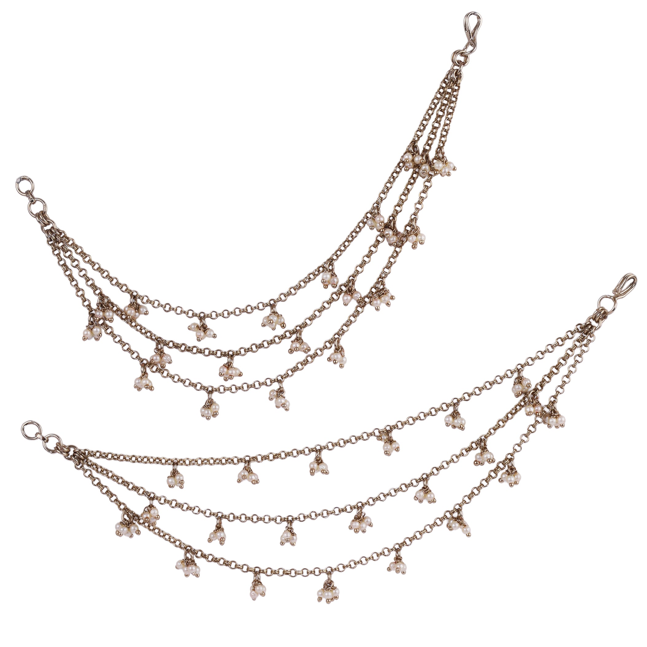 3 String Long Chain Pearl Gold Plated Ear Chain / Kaanchain - Gold Ear Chain / Kaanchain by Yashwanti London