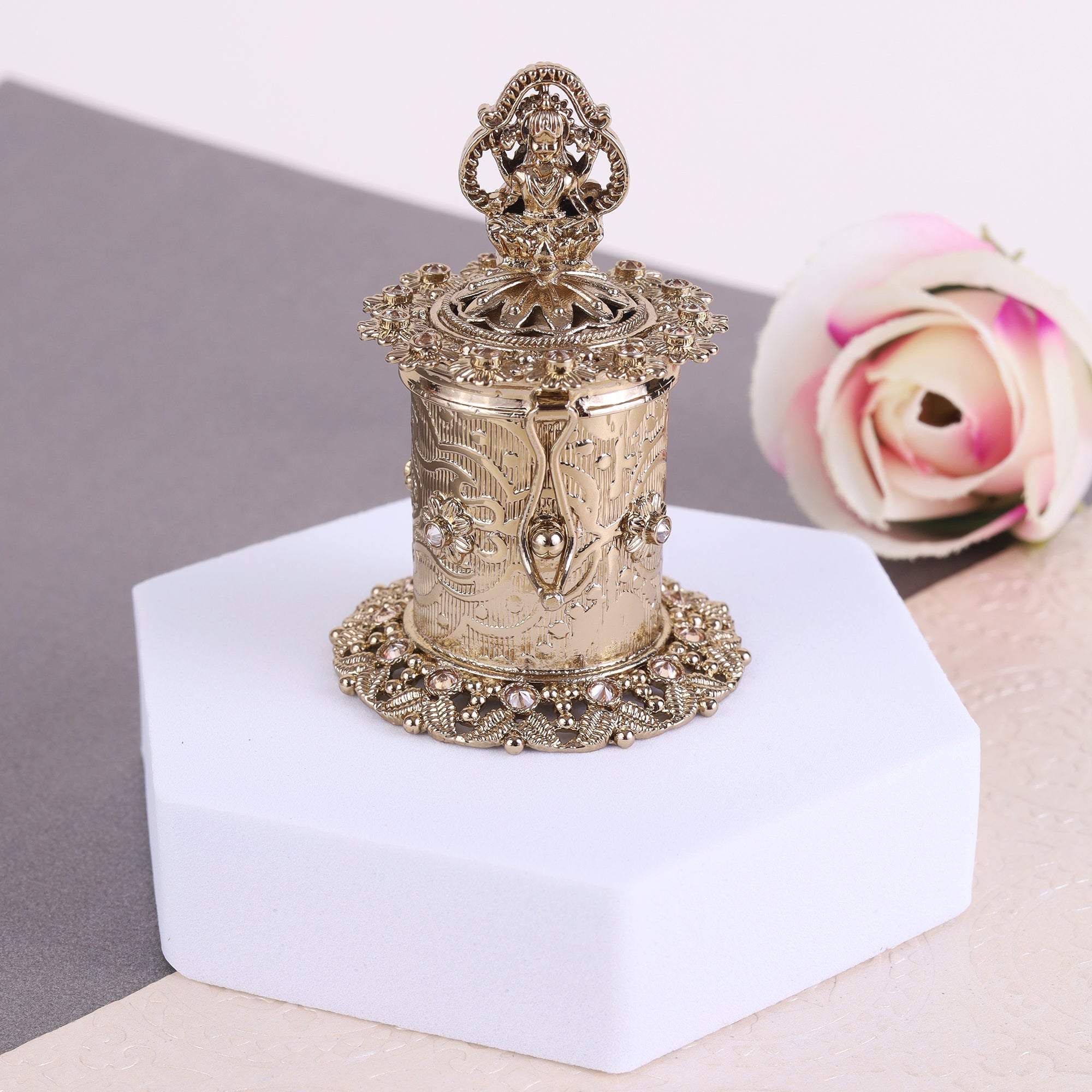 Laxmi Design Antique Gold Plated Sindoor Dani - Gold Sindoor Dani by Yashwanti London