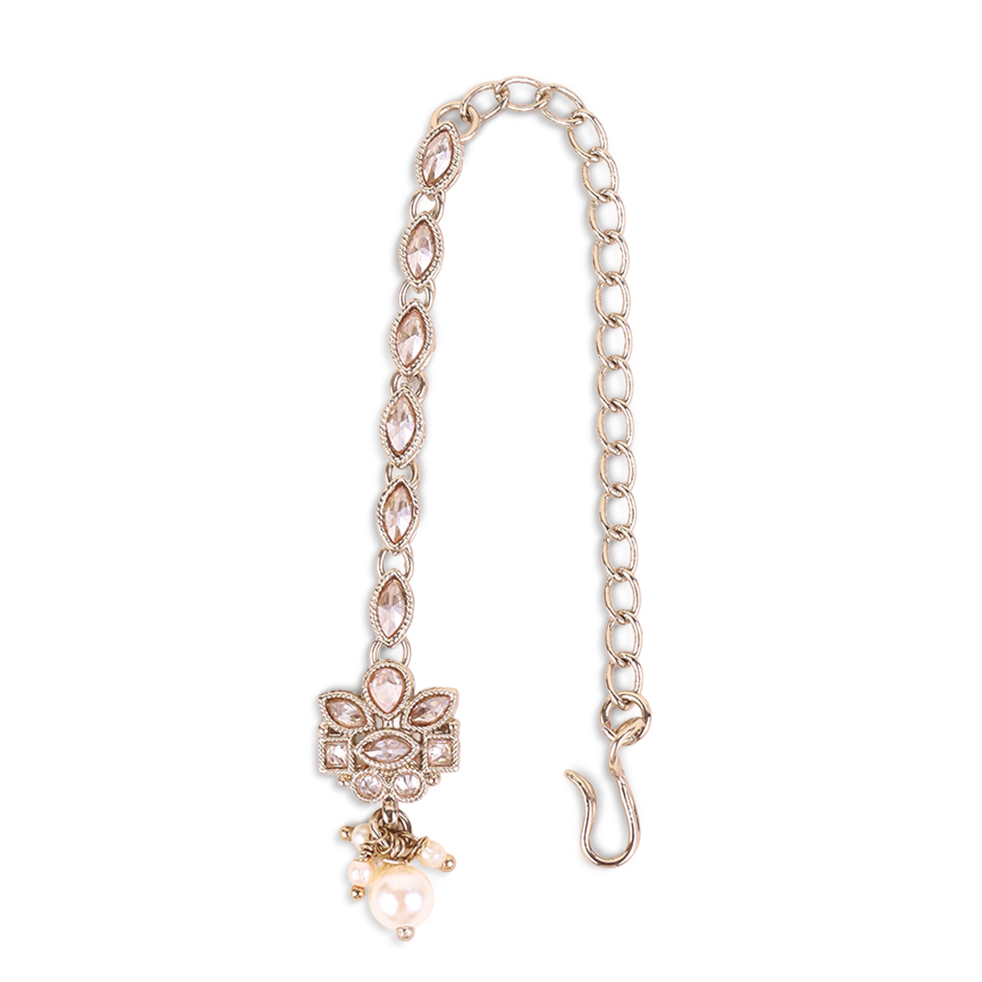 Flower Shape and Pearl Uncut Kundan Silver Gold Plated Maang Tikka - White Maang Tikka by Yashwanti London