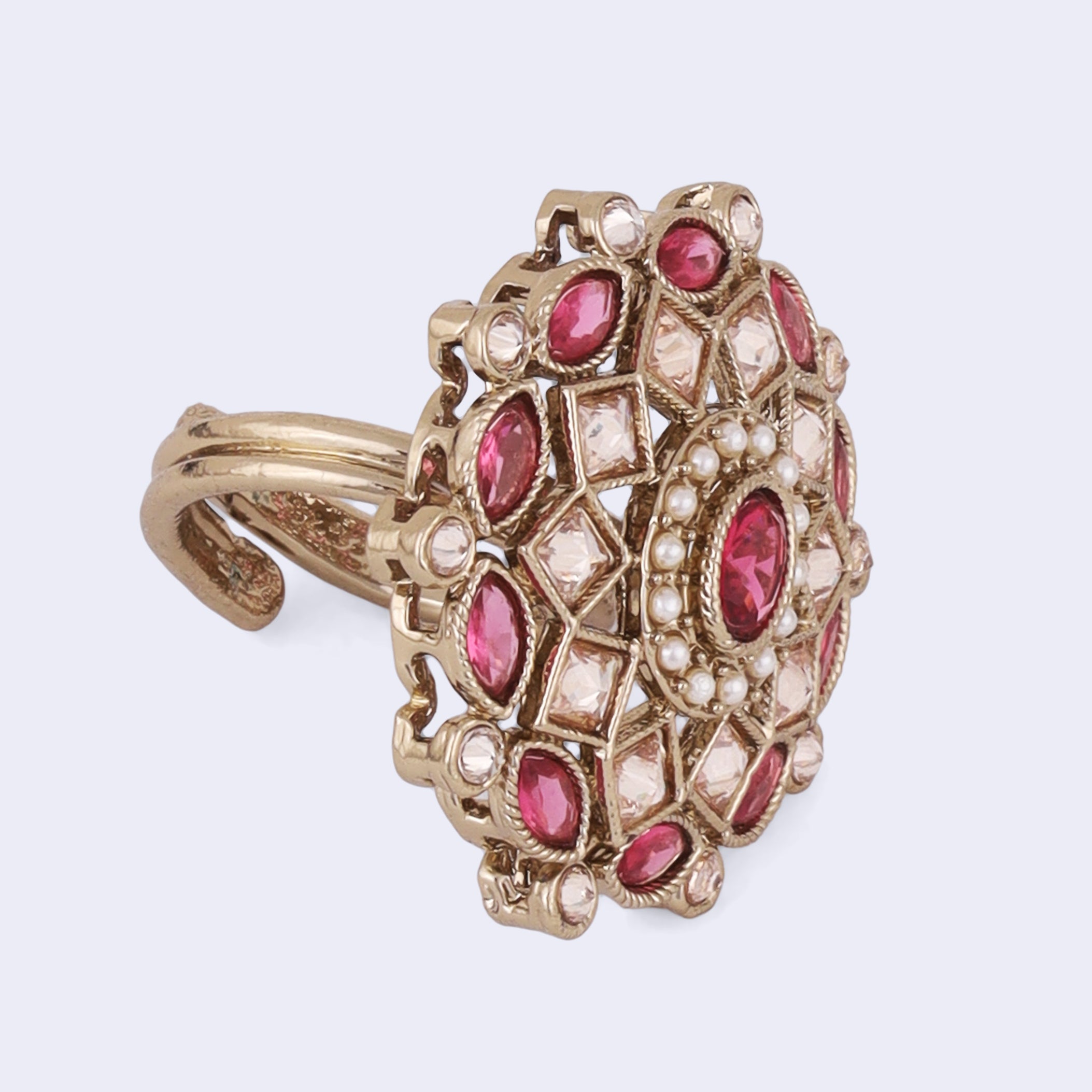 Round and Square Shape Uncut Kundan Gold Plated Adjustable Ring - Multi Adjustable Ring by Yashwanti London