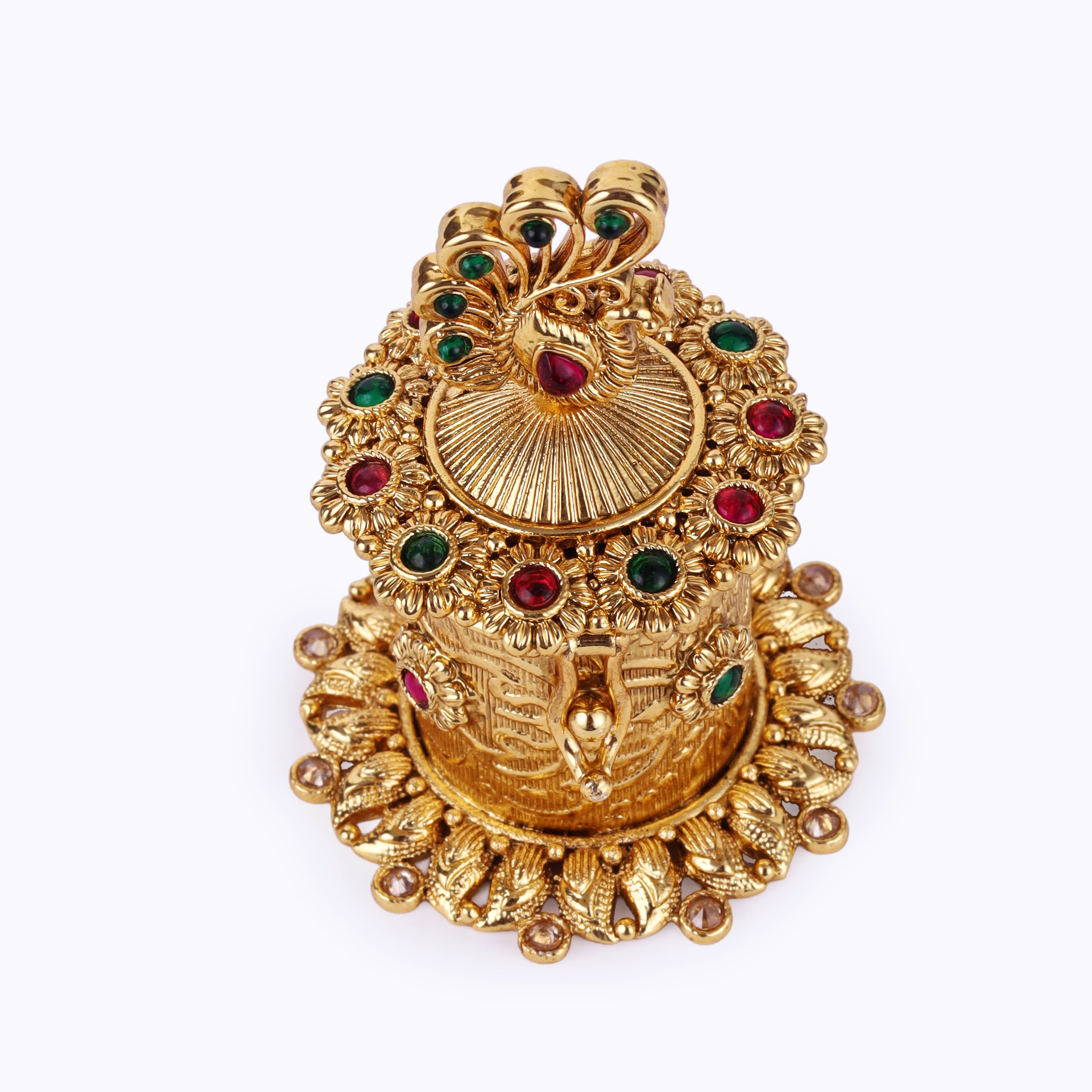 Peacock Design Beads Gold Plated Sindoor Dani - Gold Sindoor Dani by Yashwanti London