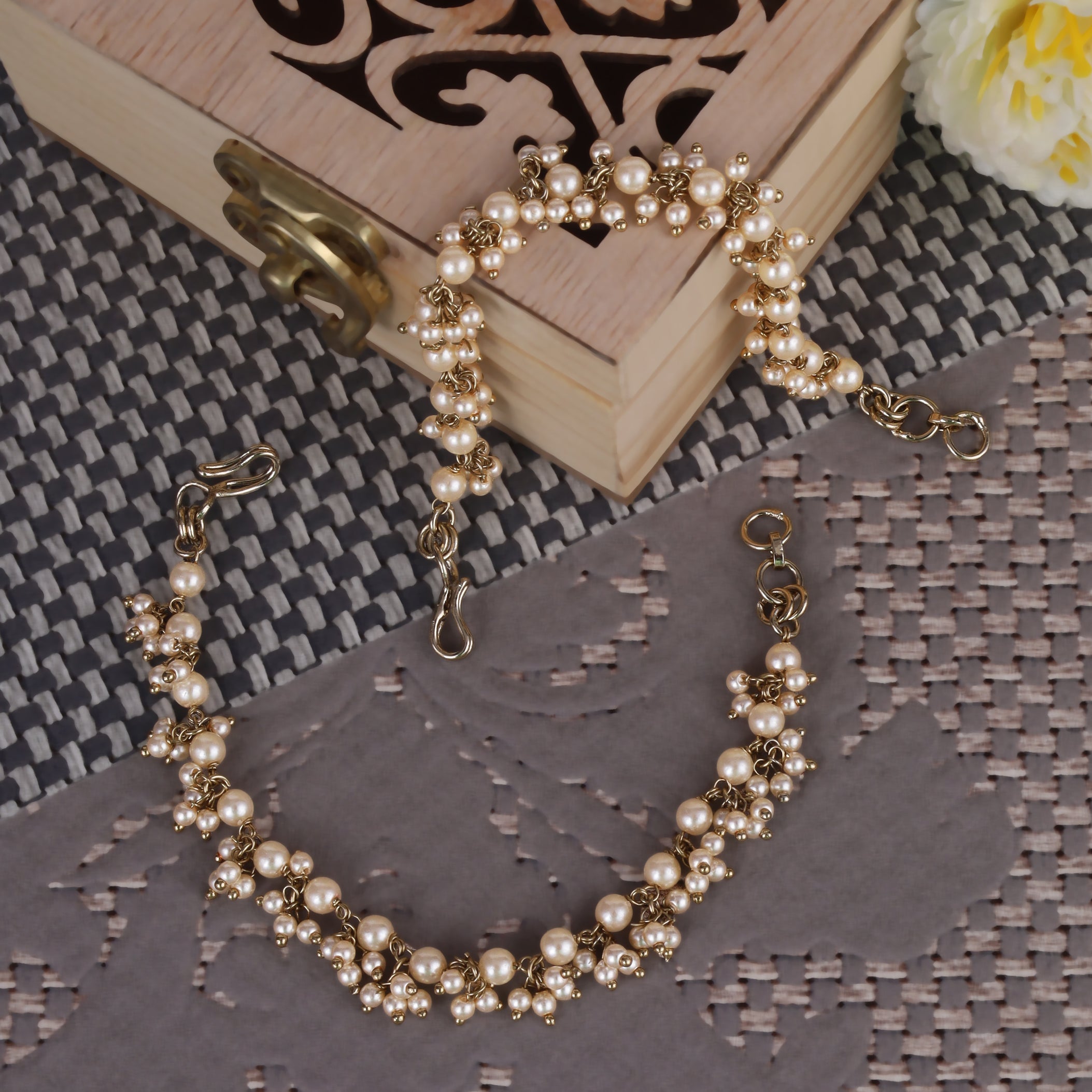 Long Chain Pearl Gold Plated Ear Chain / Kaanchain - Gold Ear Chain / Kaanchain by Yashwanti London