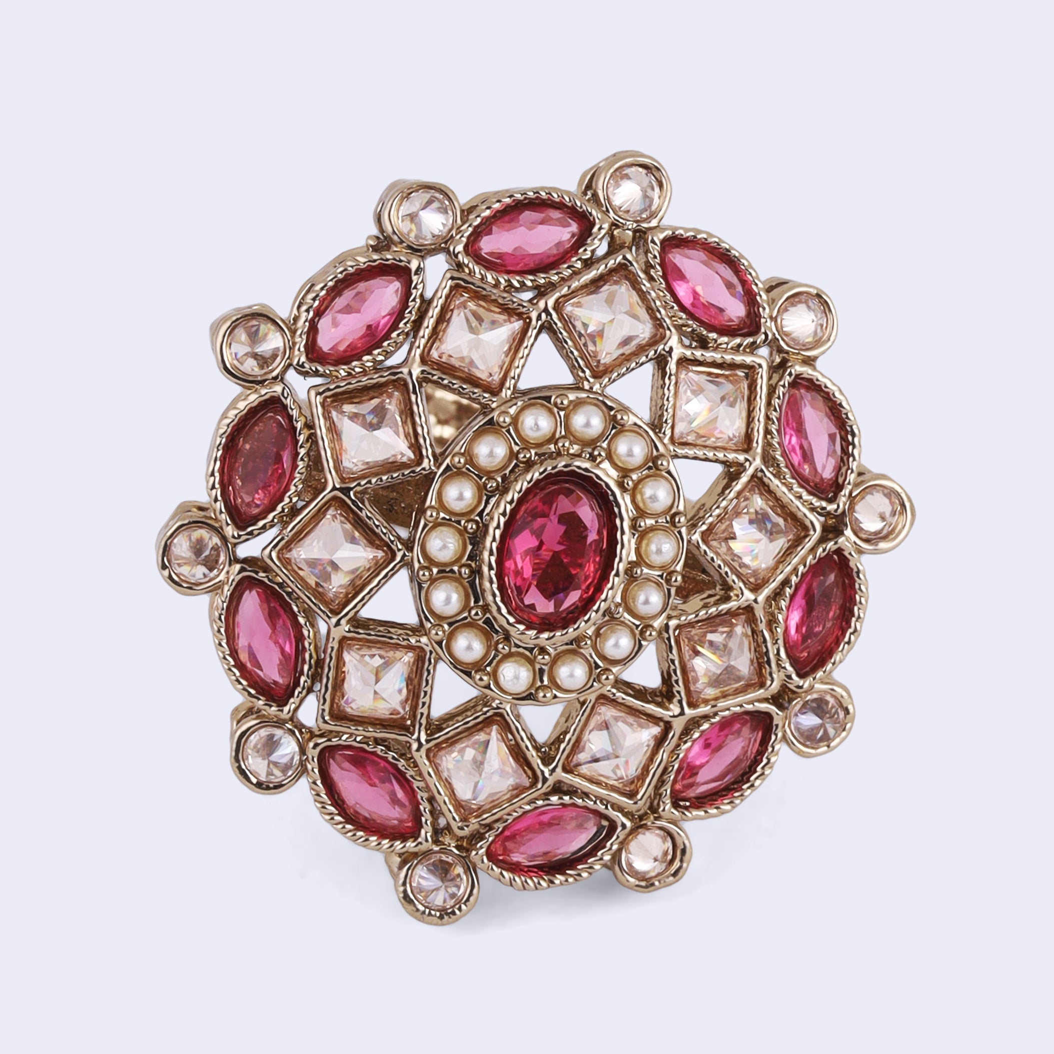 Round and Square Shape Uncut Kundan Gold Plated Adjustable Ring - Multi Adjustable Ring by Yashwanti London