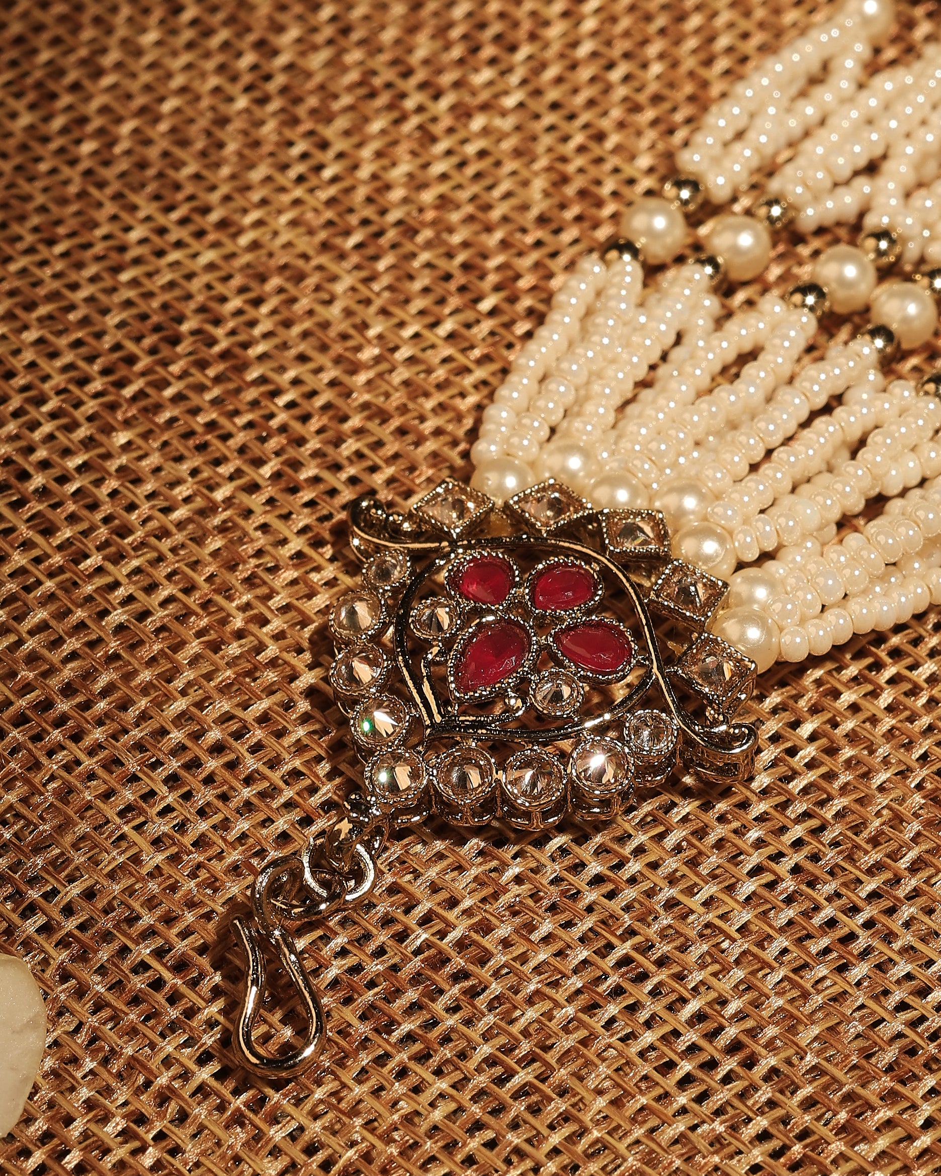 Flower and Leaf Design Uncut Kundan Gold Plated Passa / Matha Patti - Ruby Passa / Matha Patti by Yashwanti London