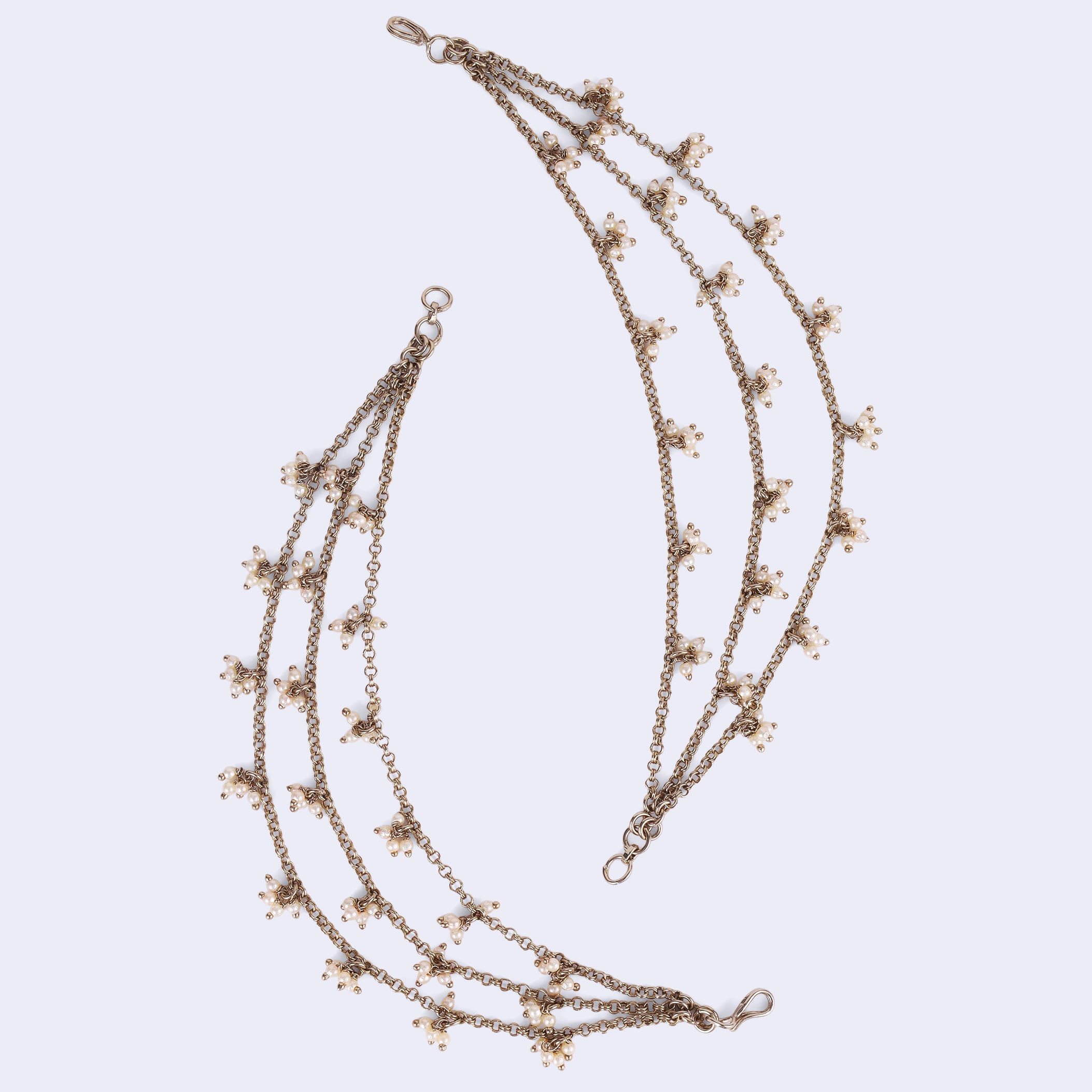 3 String Long Chain Pearl Gold Plated Ear Chain / Kaanchain - Gold Ear Chain / Kaanchain by Yashwanti London
