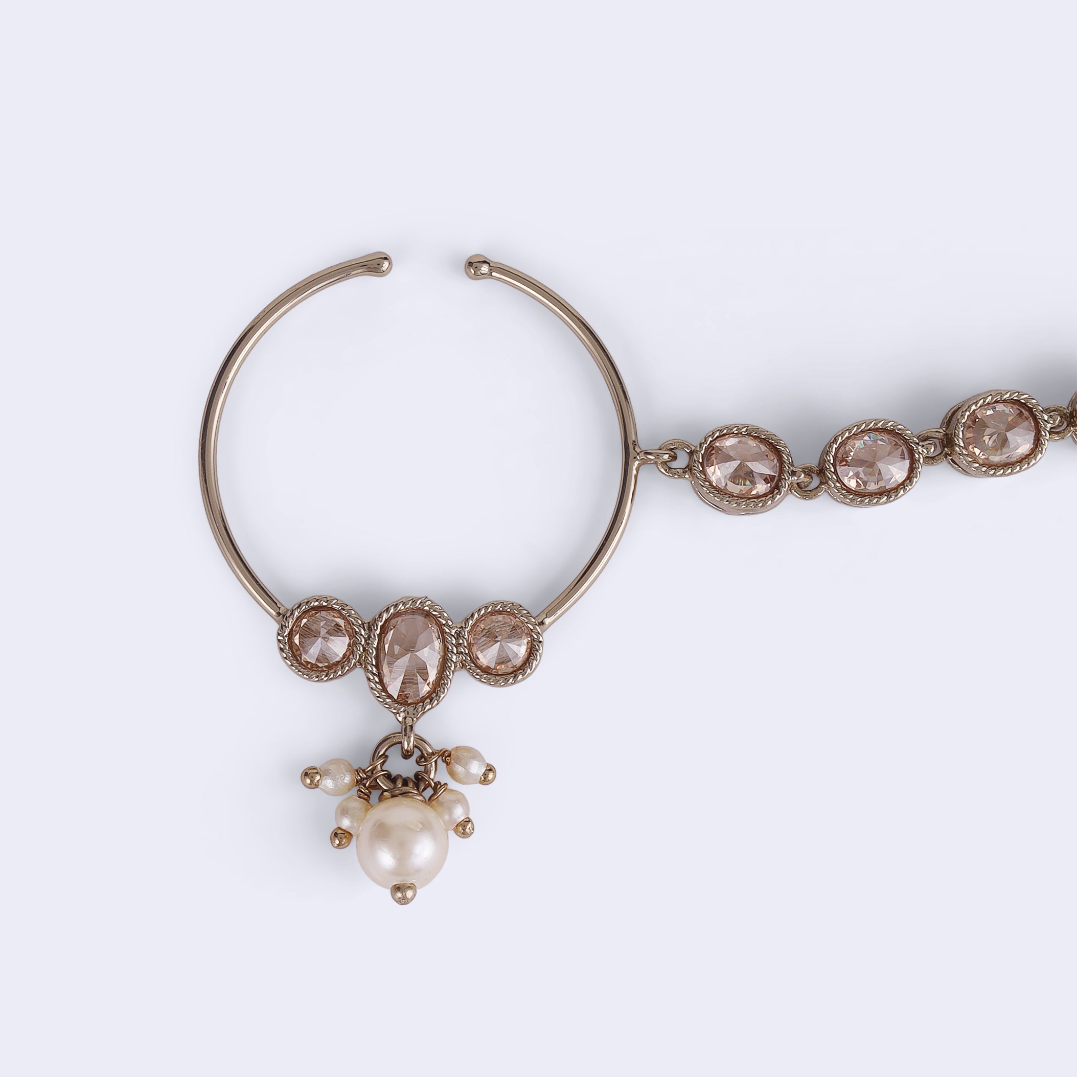 Round Shape Crystal Uncut Kundan Gold Plated Nath / Nose Ring - Brown Nath / Nose Ring by Yashwanti London