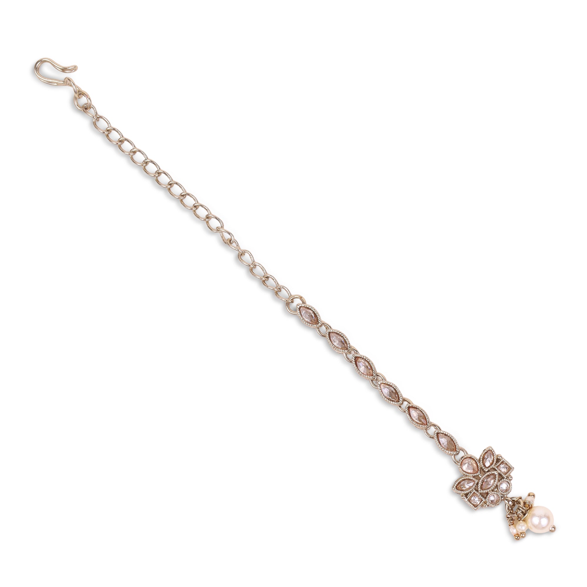 Flower Shape and Pearl Uncut Kundan Silver Gold Plated Maang Tikka - White Maang Tikka by Yashwanti London