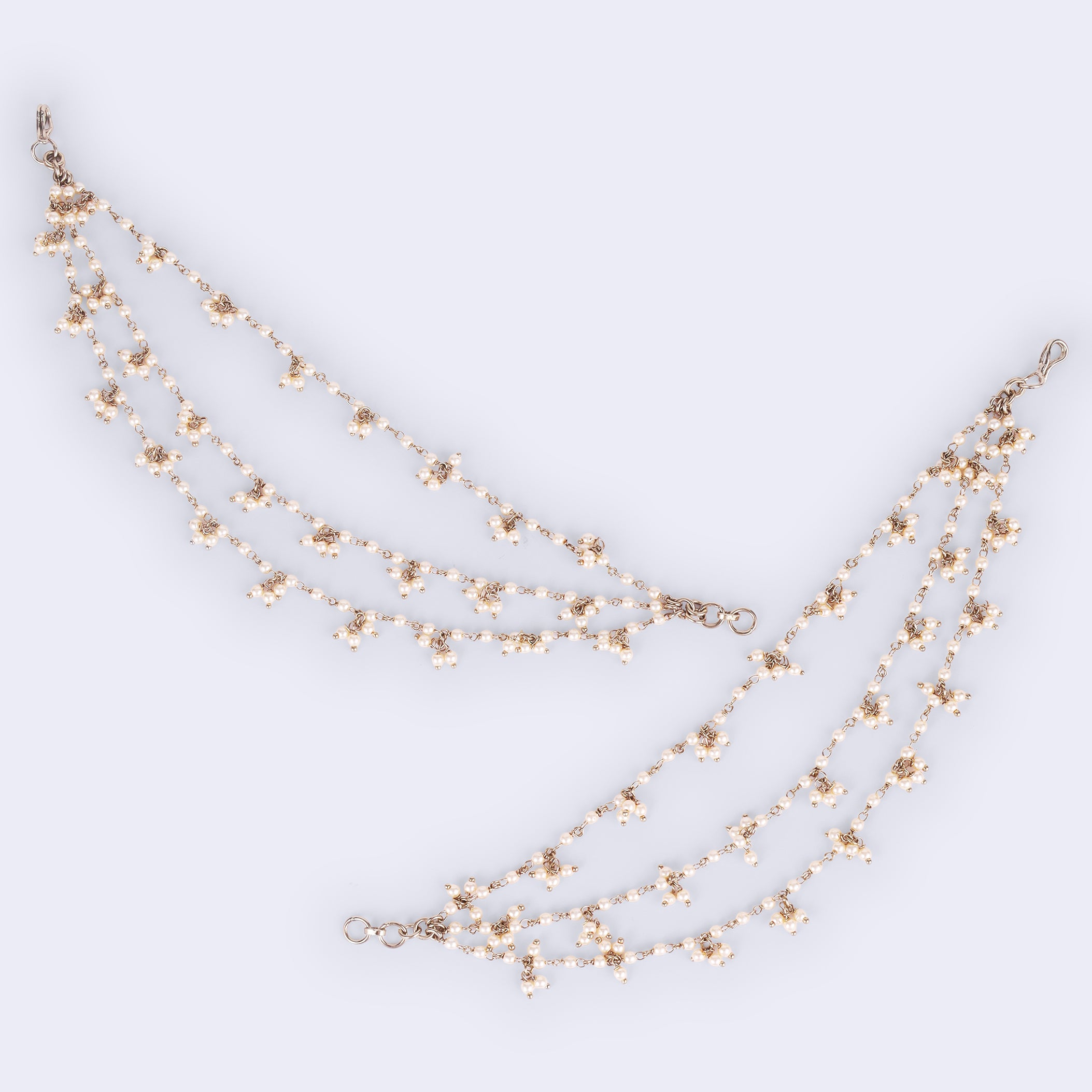 Pearl 3 String Gold Plated Ear Chain / Kaanchain - Gold Ear Chain / Kaanchain by Yashwanti London