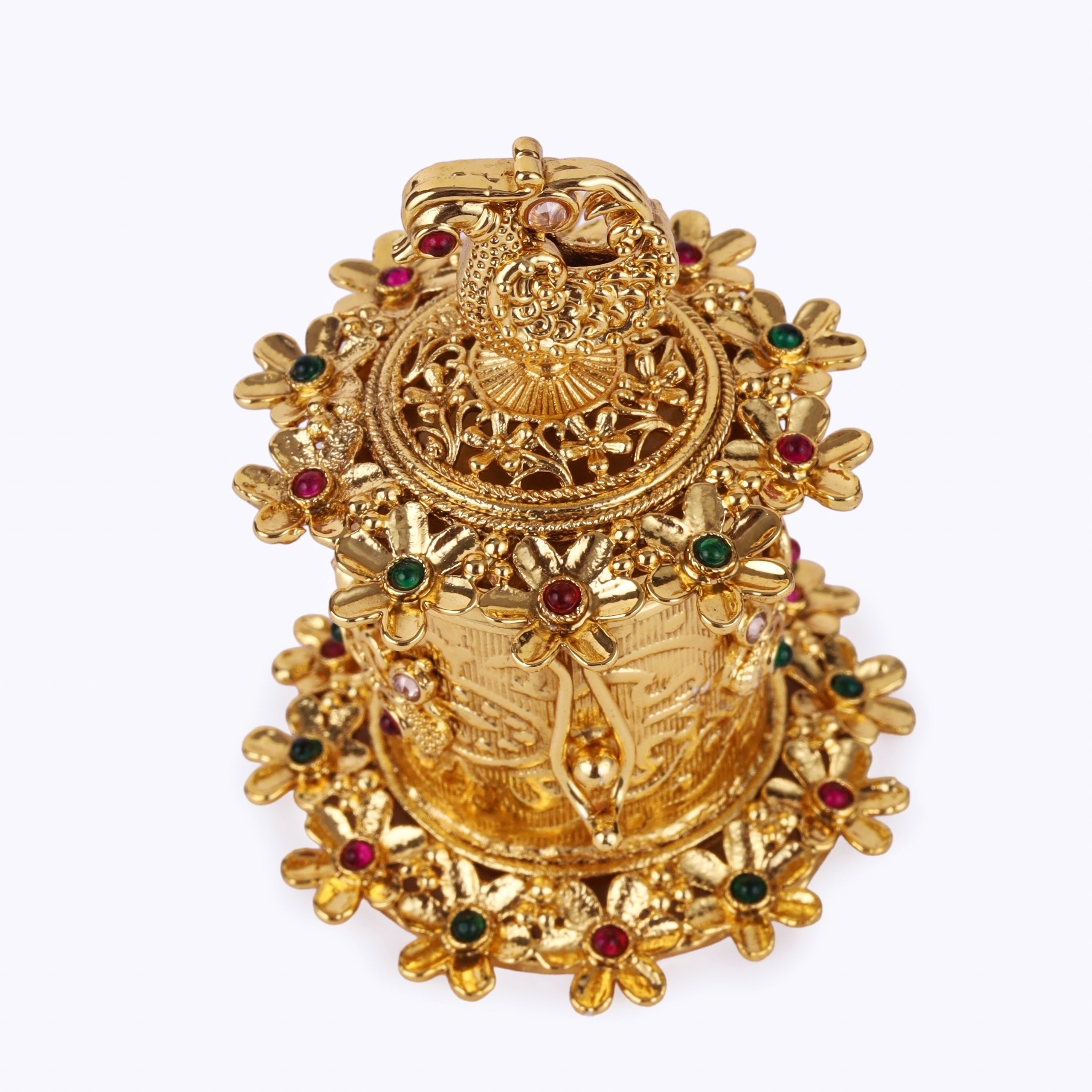 Peacock and Flower Design Beads Gold Plated Sindoor Dani - Gold Sindoor Dani by Yashwanti London