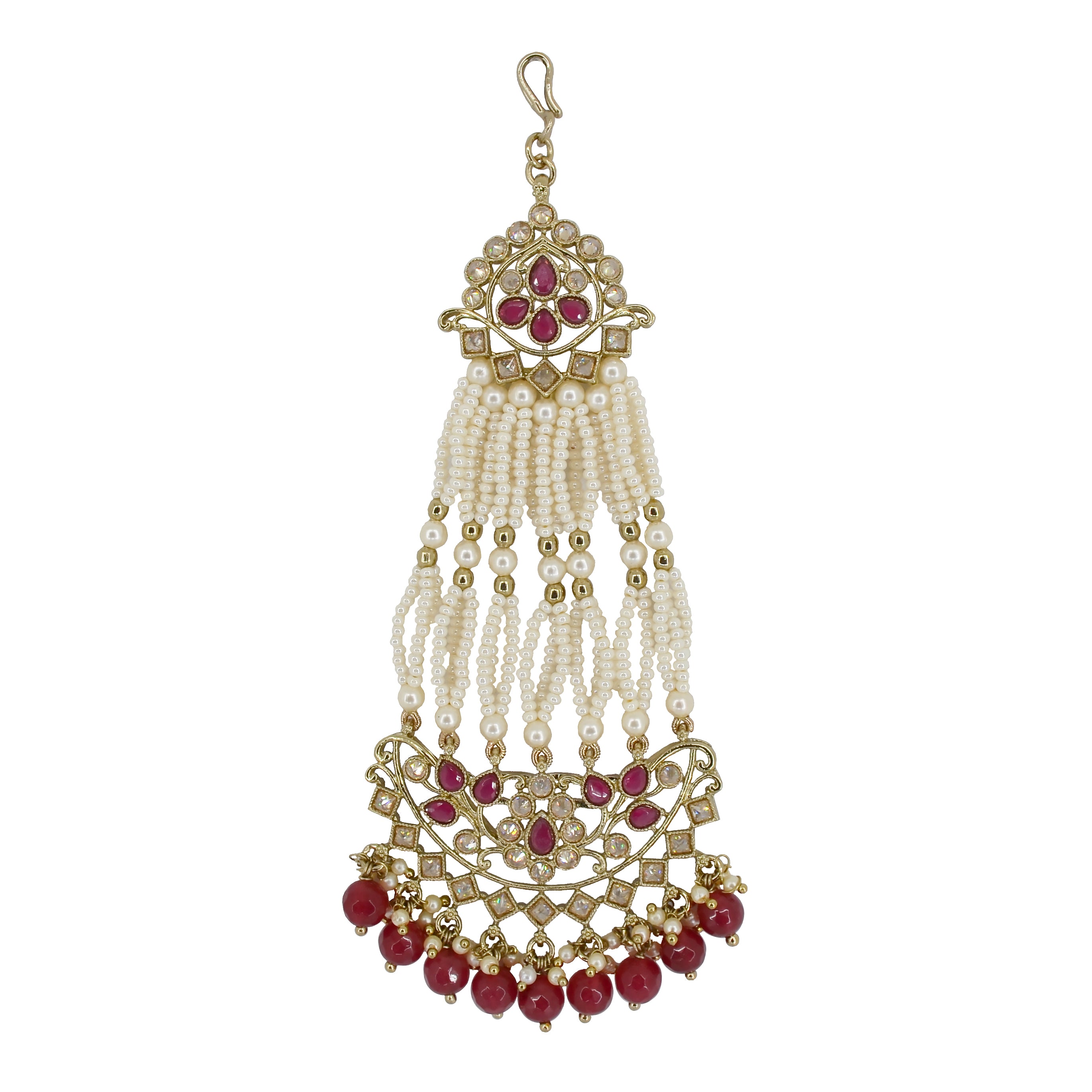 Flower and Leaf Design Uncut Kundan Gold Plated Passa / Matha Patti - Ruby Passa / Matha Patti by Yashwanti London