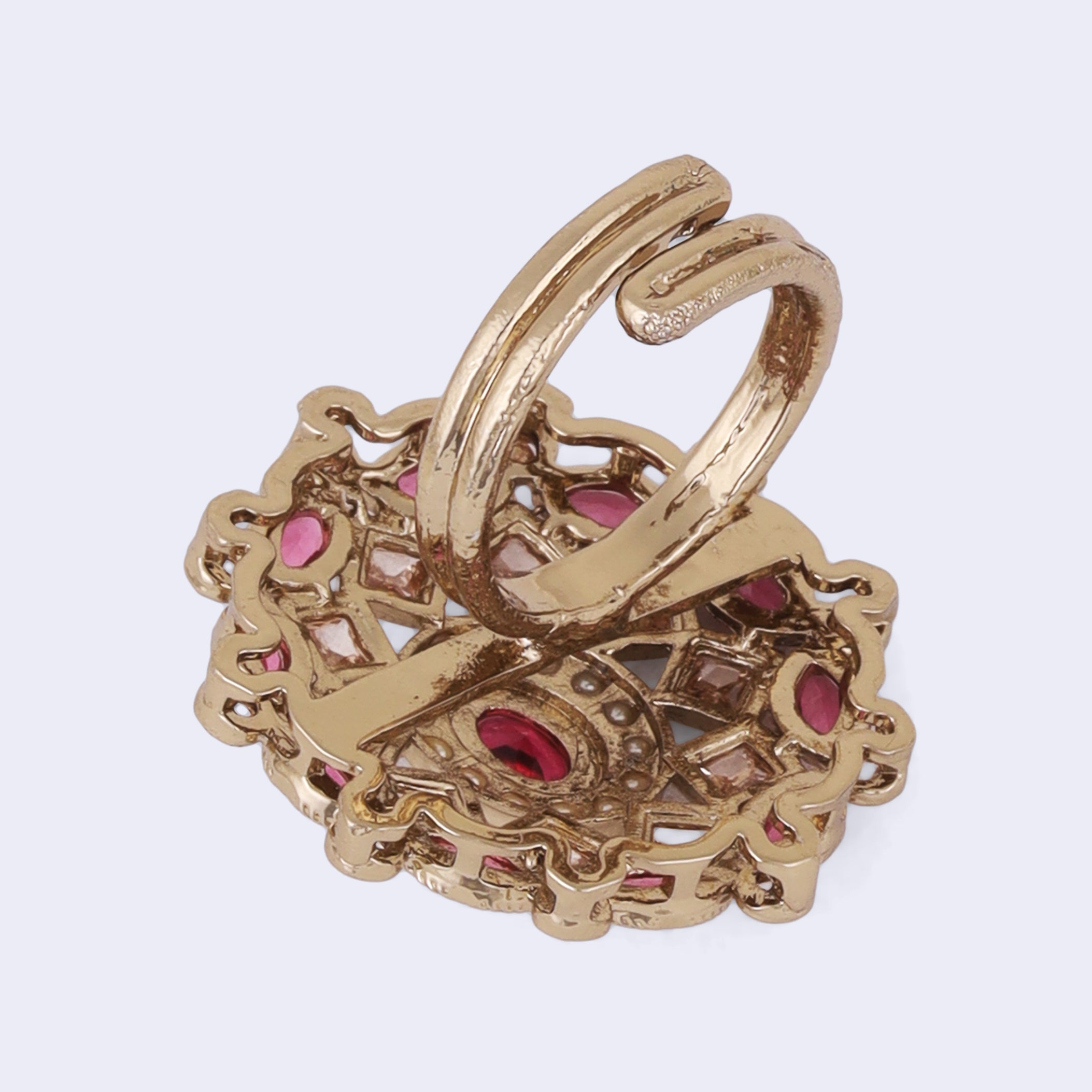 Round and Square Shape Uncut Kundan Gold Plated Adjustable Ring - Multi Adjustable Ring by Yashwanti London