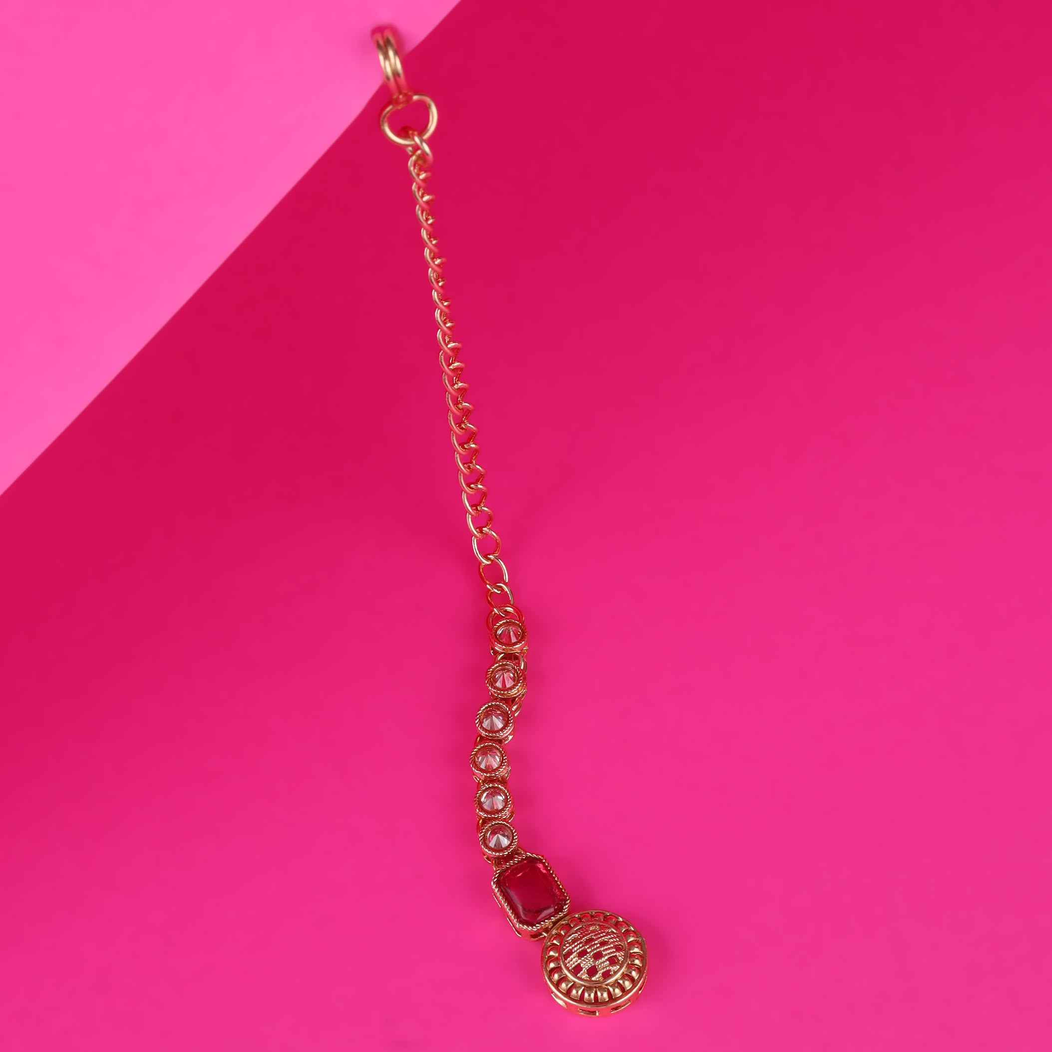 Round Shape Uncut Kundan Gold Plated Maang Tikka - Gold Maang Tikka by Yashwanti London