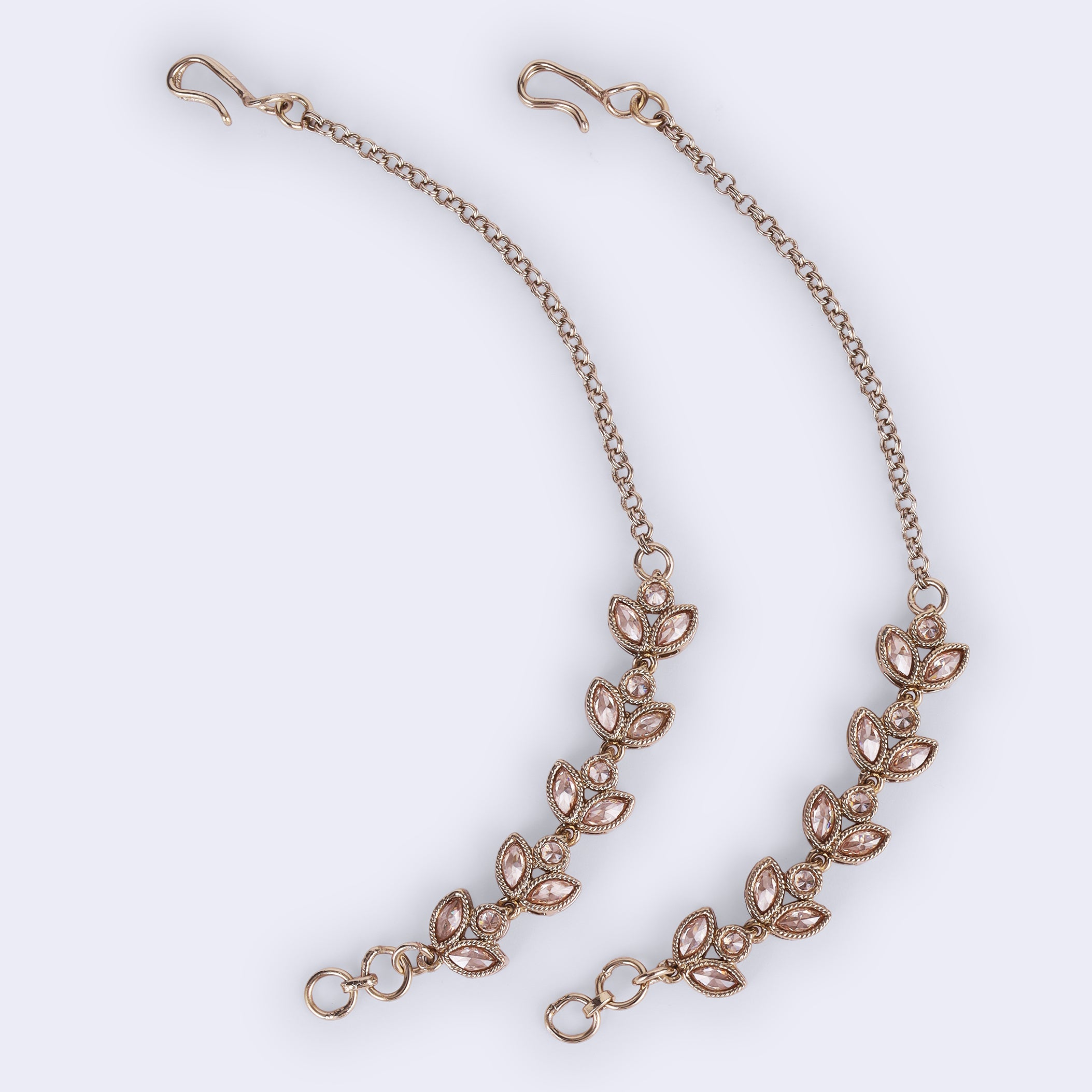 Leaf Design Long Chain Uncut Kundan Gold Plated Ear Chain / Kaanchain - Brown Ear Chain / Kaanchain by Yashwanti London