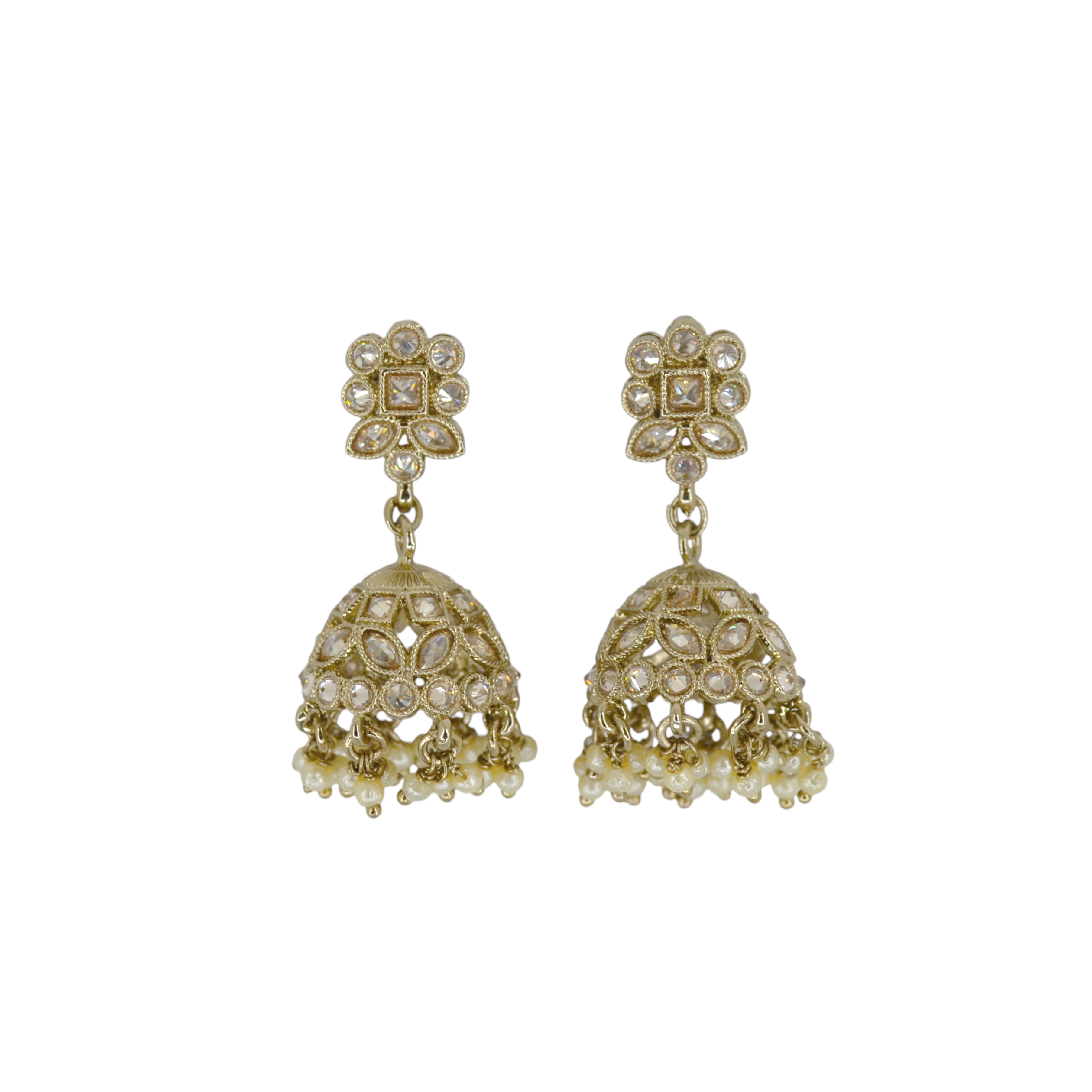 Round and Pear Shape Uncut Kundan Silver Plated Jhumki Earrings - Brown Jhumki Earrings by Yashwanti London