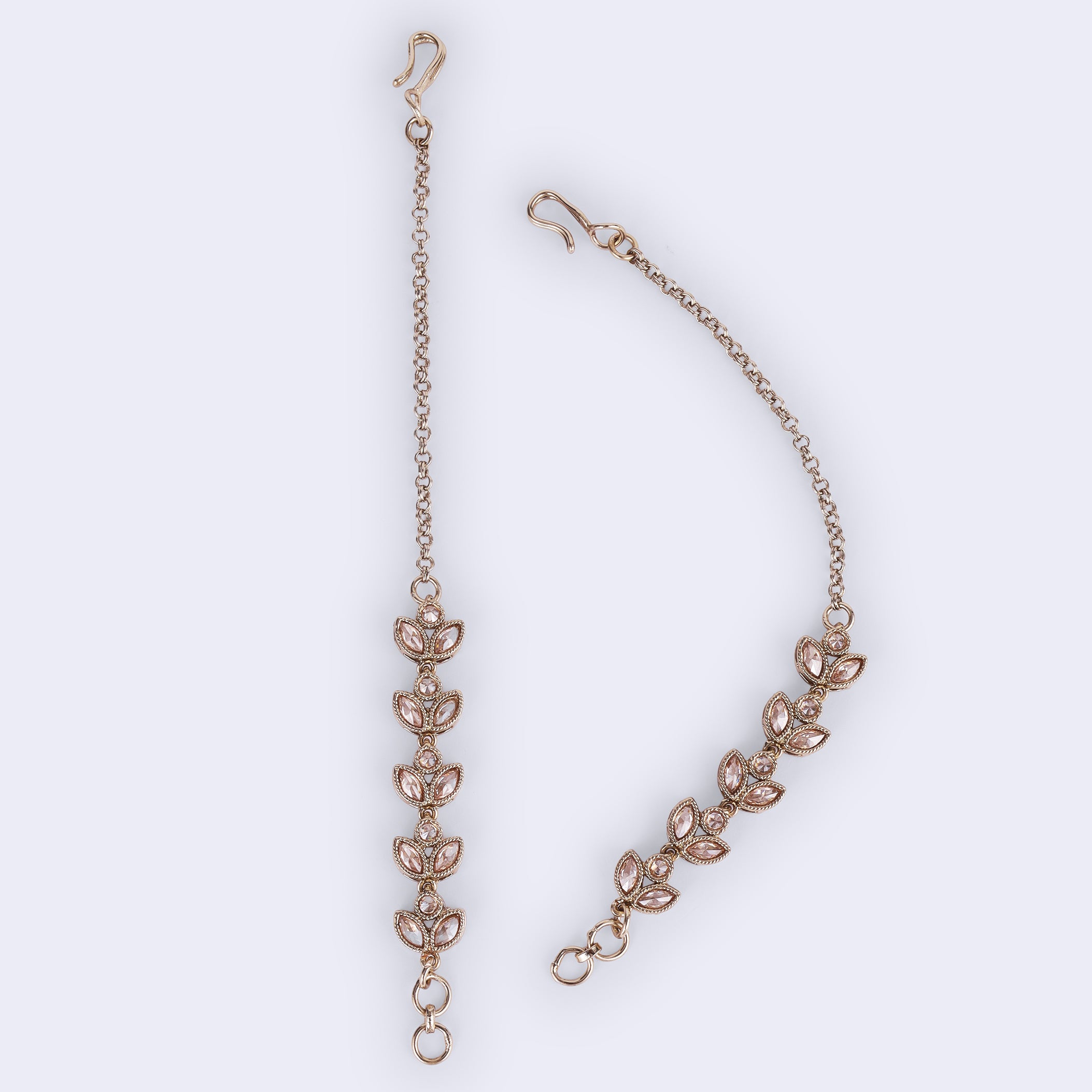 Leaf Design Long Chain Uncut Kundan Gold Plated Ear Chain / Kaanchain - Brown Ear Chain / Kaanchain by Yashwanti London