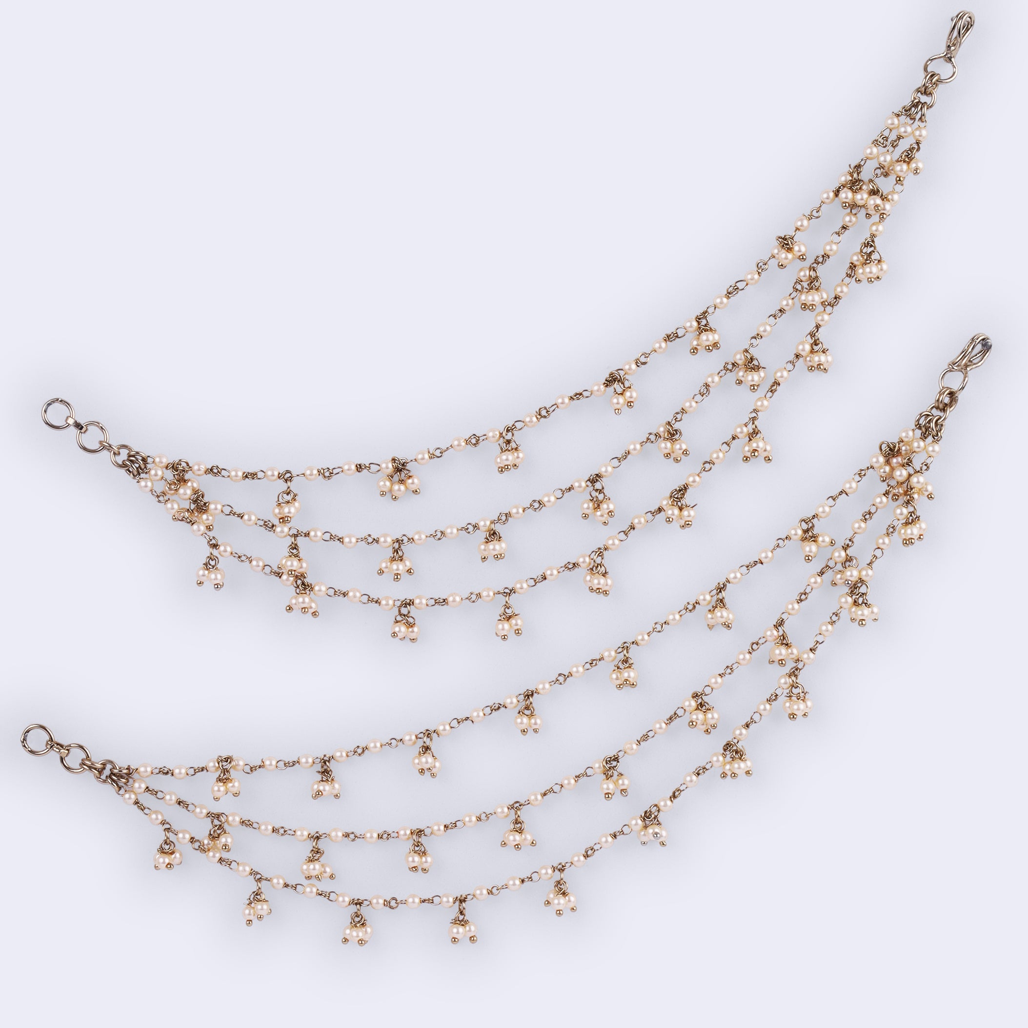 Pearl 3 String Gold Plated Ear Chain / Kaanchain - Gold Ear Chain / Kaanchain by Yashwanti London