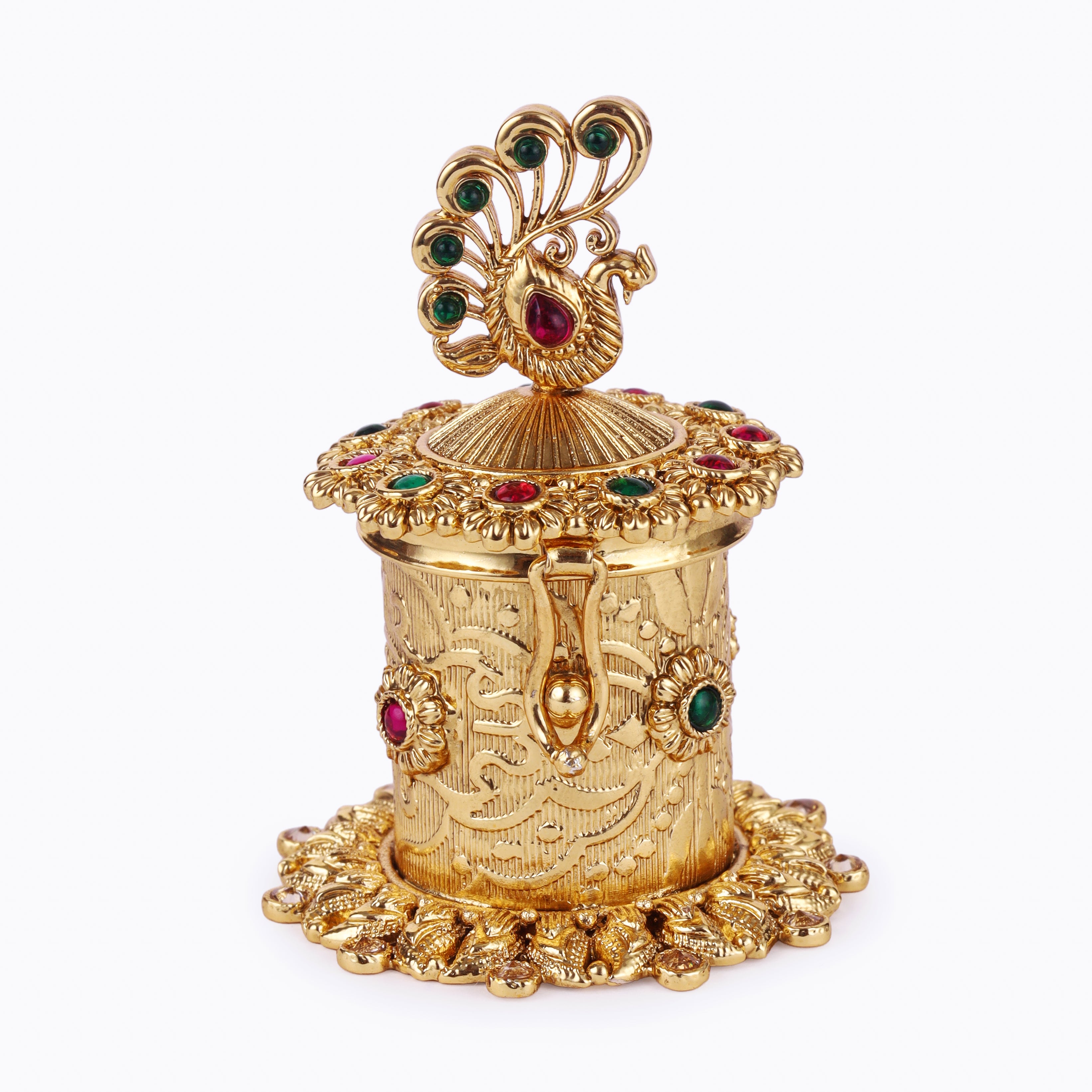 Peacock Design Beads Gold Plated Sindoor Dani - Gold Sindoor Dani by Yashwanti London