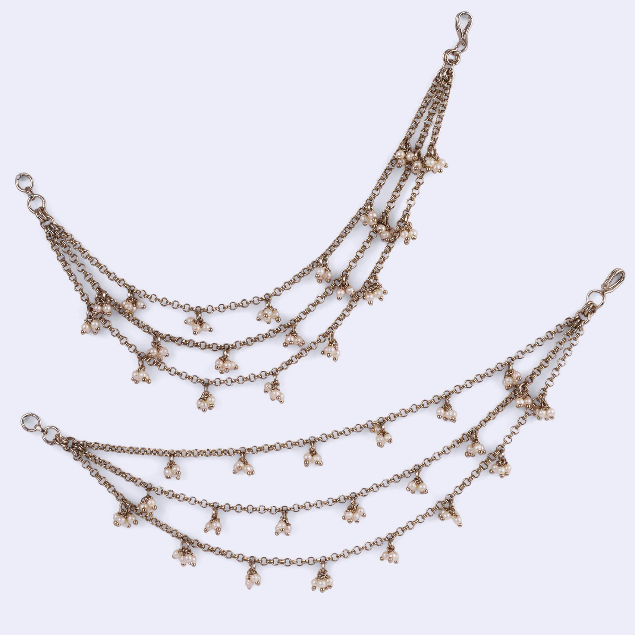 3 String Long Chain Pearl Gold Plated Ear Chain / Kaanchain - Gold Ear Chain / Kaanchain by Yashwanti London